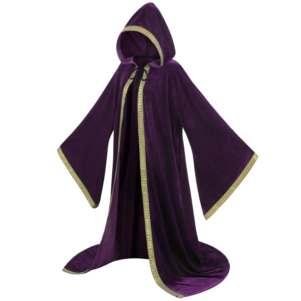 Unisex Wizard Cloak Robes With Hood Sleeves Dutch Velvet Cosplay Costume