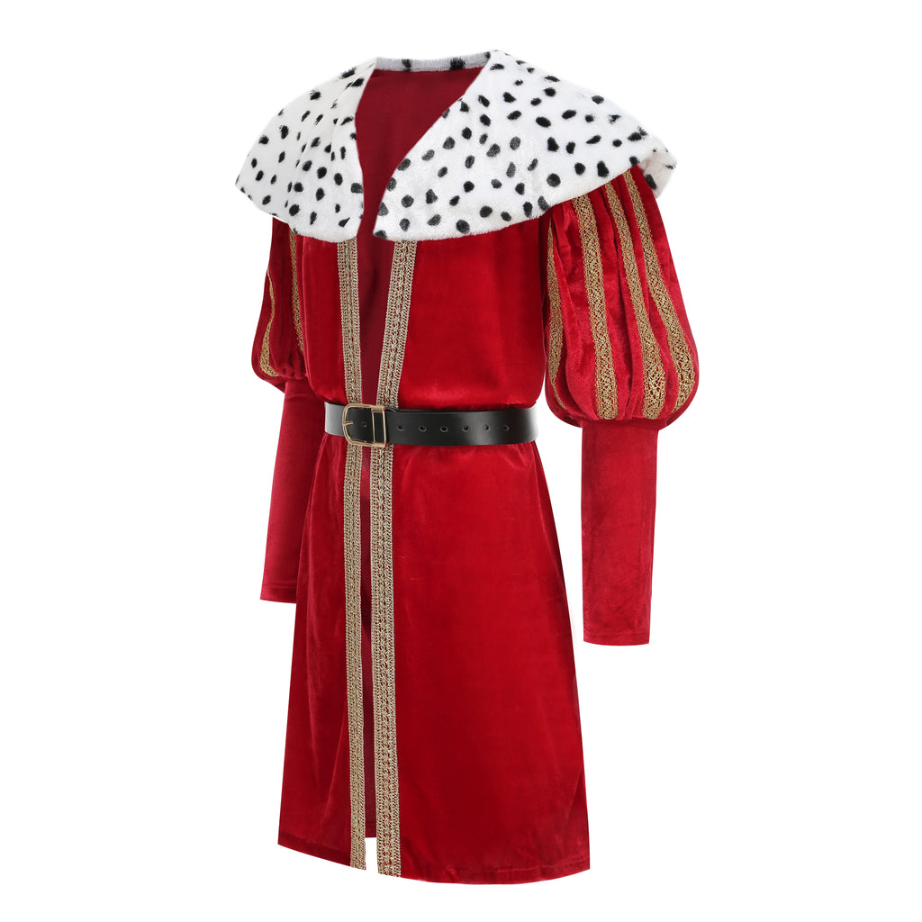 Adult King Robe 4‑Piece Set Custom Velvet Royal Costume 130CM Red Medieval King Halloween Cosplay Outfit