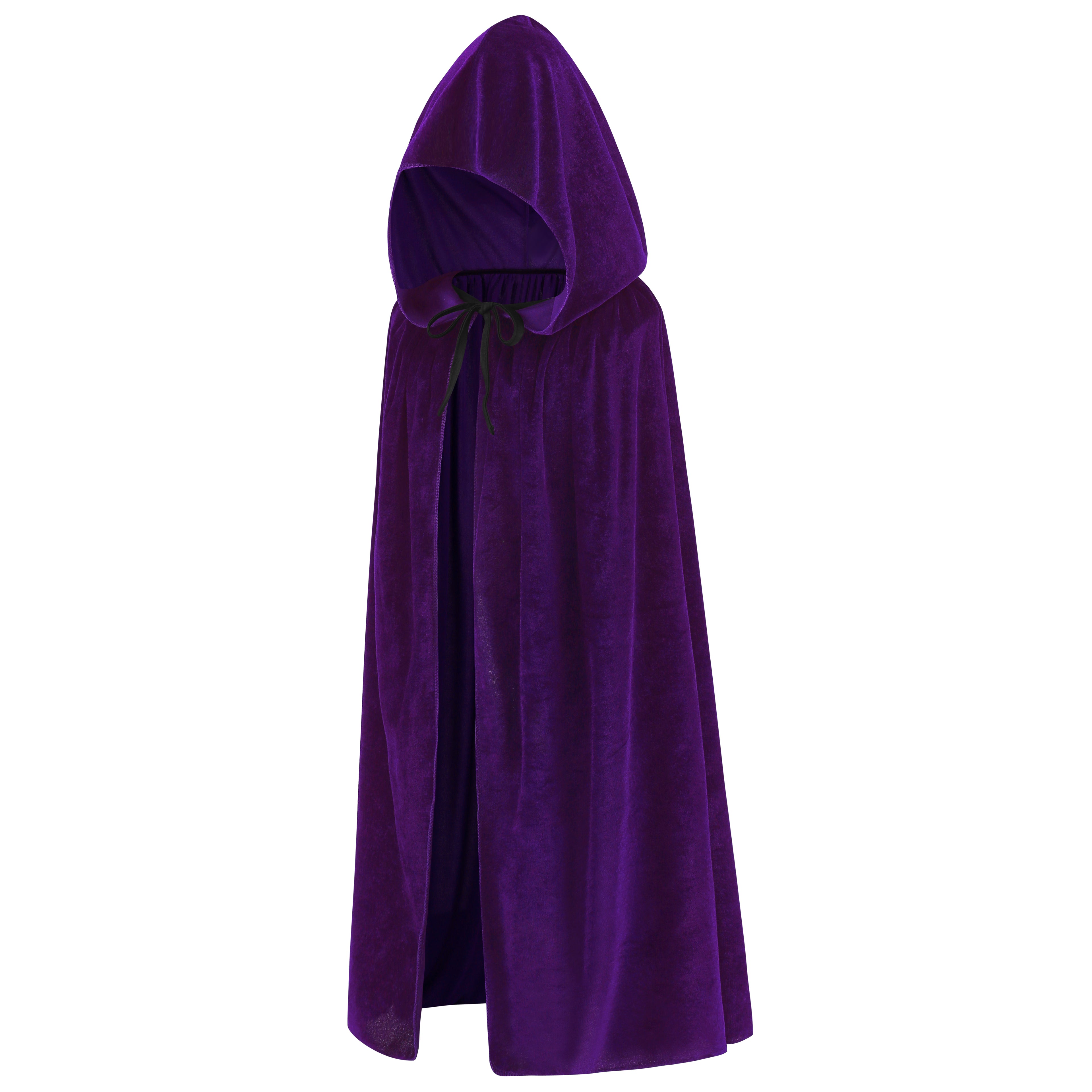 Adult Purple Velvet Hooded Cape Witch 2‑Piece Set, Long Cloak with Masquerade Mask for Halloween Cosplay Party, 110‑170cm