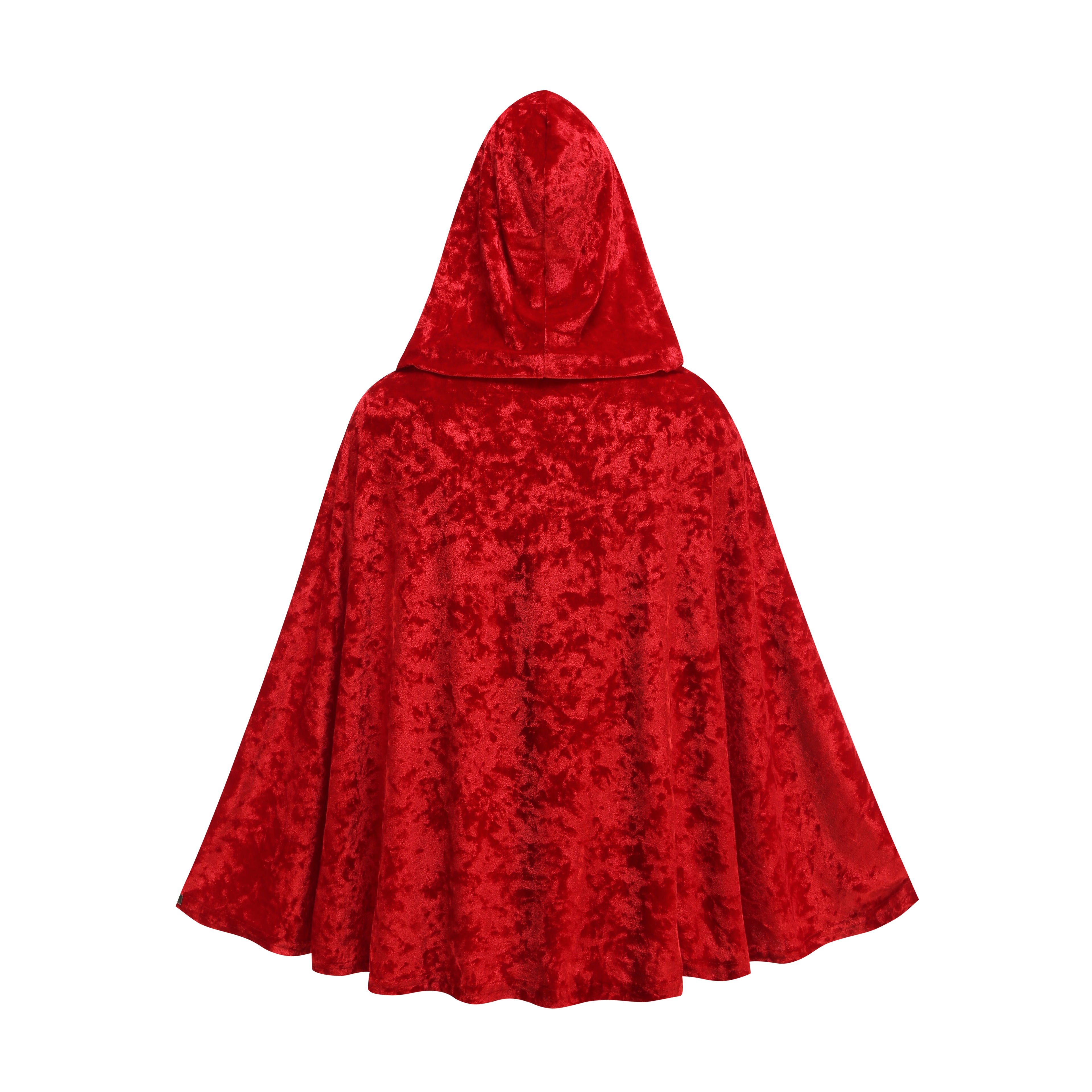 Adult Little Red Riding Hood Hooded Cape, Velvet Cloak With Golden Lace Trim 60cm Shoulder‑to‑Hem for Fairy Tale Halloween Cosplay