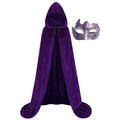 Adult Purple Velvet Hooded Cape Witch 2‑Piece Set, Long Cloak with Masquerade Mask for Halloween Cosplay Party, 110‑170cm