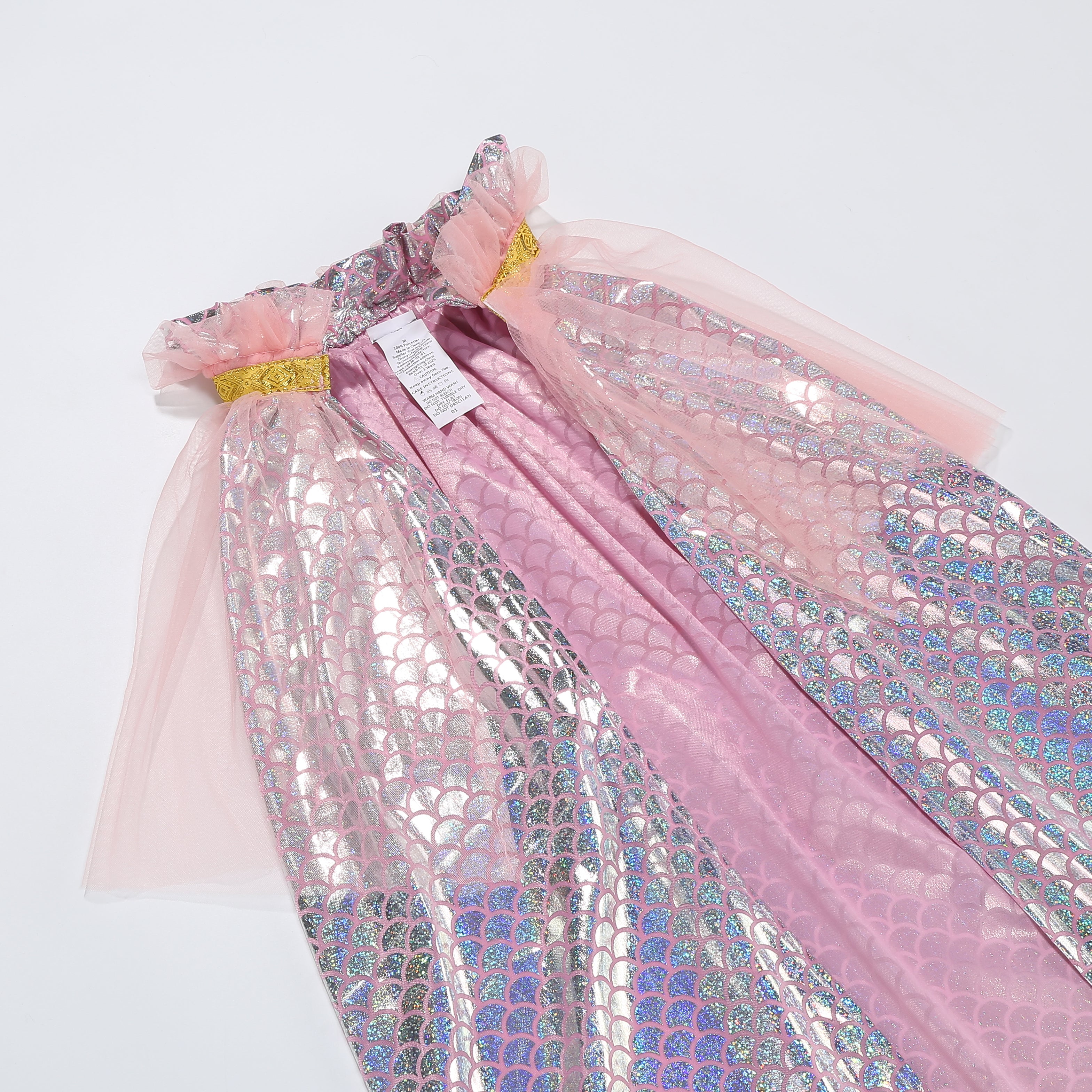 Kids Mermaid Princess Cape 7‑Piece Costume Set Pink 80CM, Scale Print Cloak with Crown Jewelry Sequin Bag, Girls Halloween Birthday Dress‑Up Kit Meta description