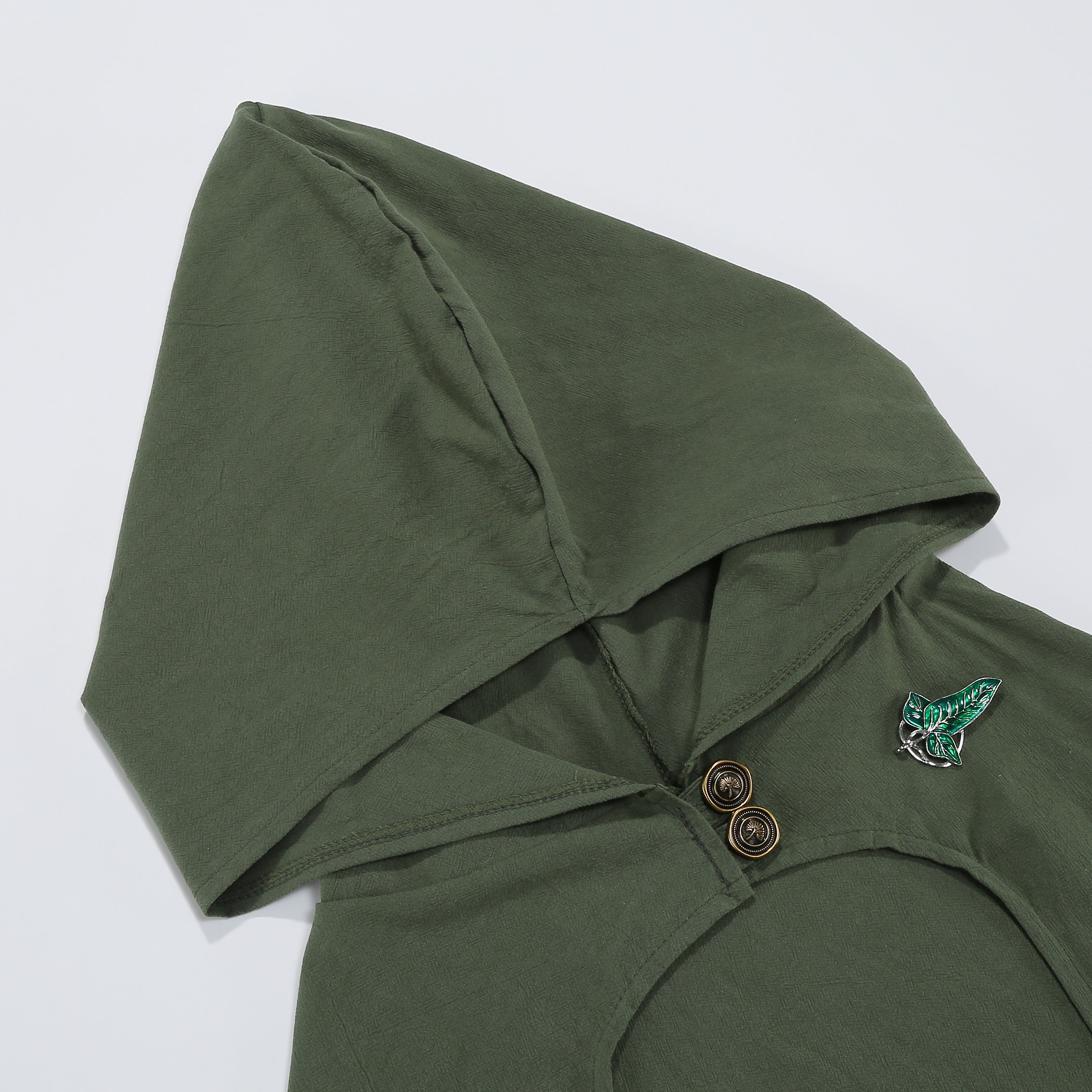 Adult Medieval Hooded Cloak Green Renaissance Cape with Leaf Brooch Knight Hunter Elf Halloween Costume