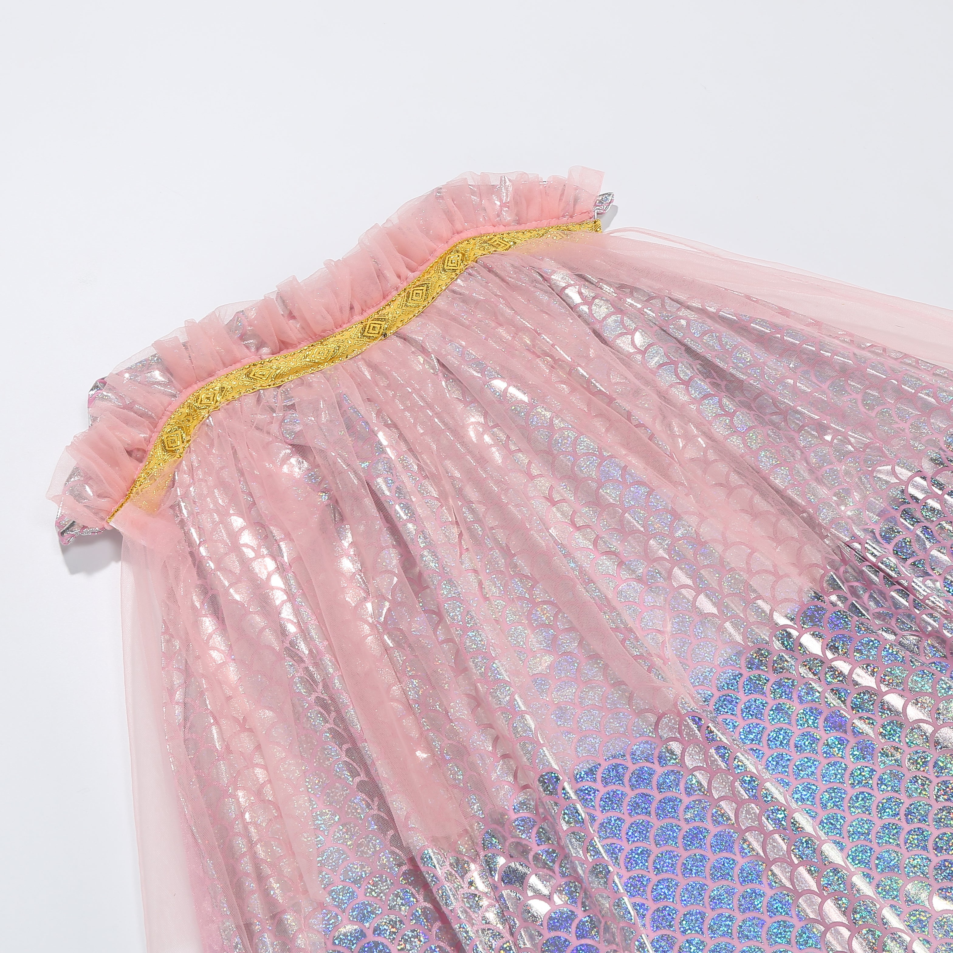 Kids Mermaid Princess Cape 7‑Piece Costume Set Pink 80CM, Scale Print Cloak with Crown Jewelry Sequin Bag, Girls Halloween Birthday Dress‑Up Kit Meta description