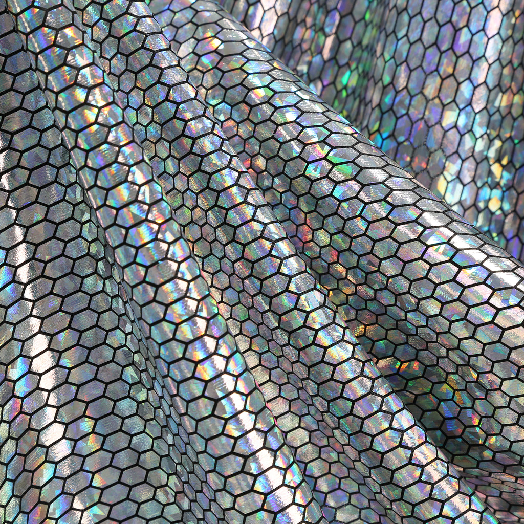 Custom Hexagonal Holographic Silver Hooded Cape for Adults, Double‑Layer Shiny Metallic Cloak 120‑160CM Halloween Rave Festival Cosplay Costume