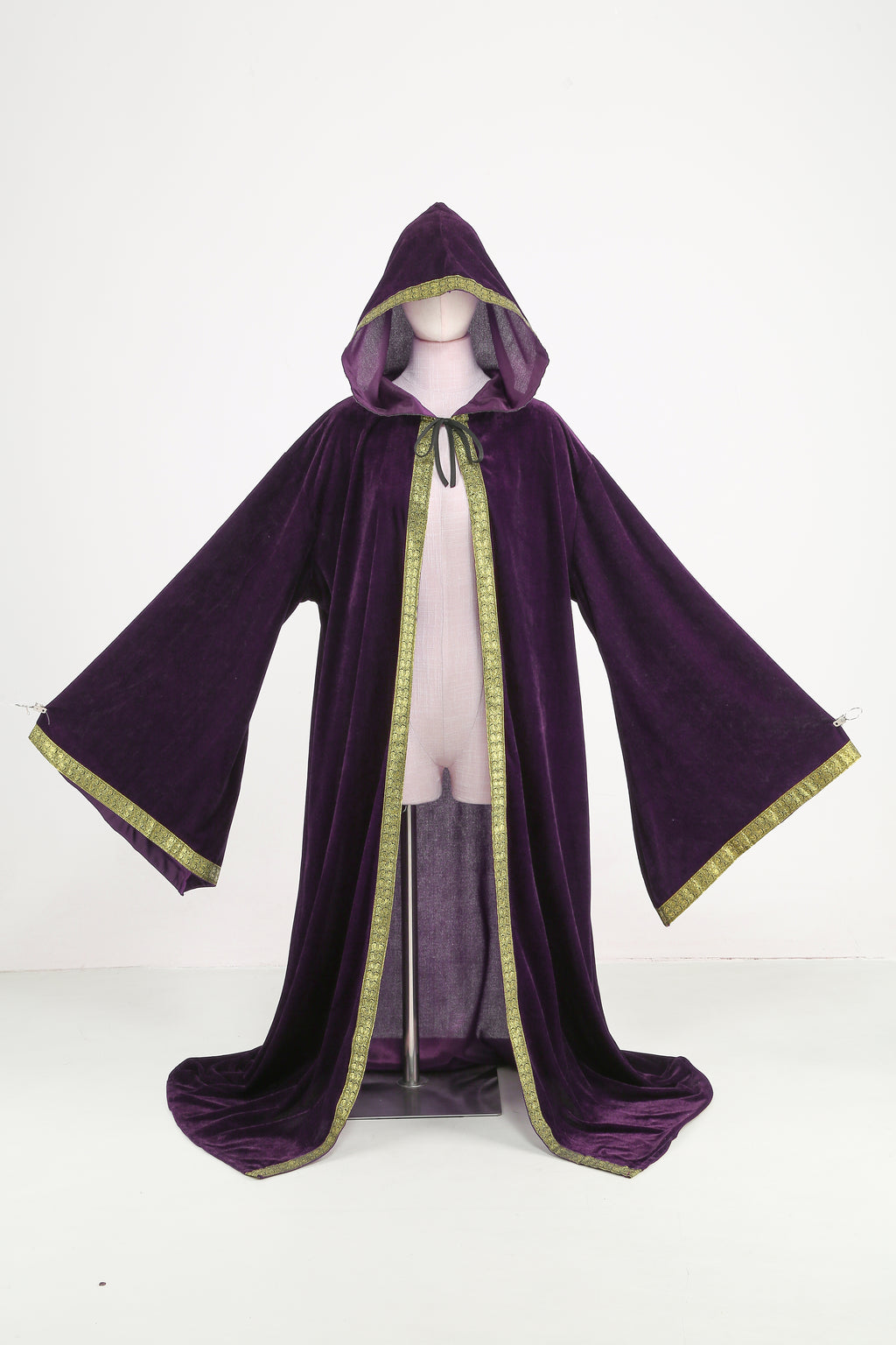 Unisex Wizard Cloak Robes With Hood Sleeves Dutch Velvet Cosplay Costume