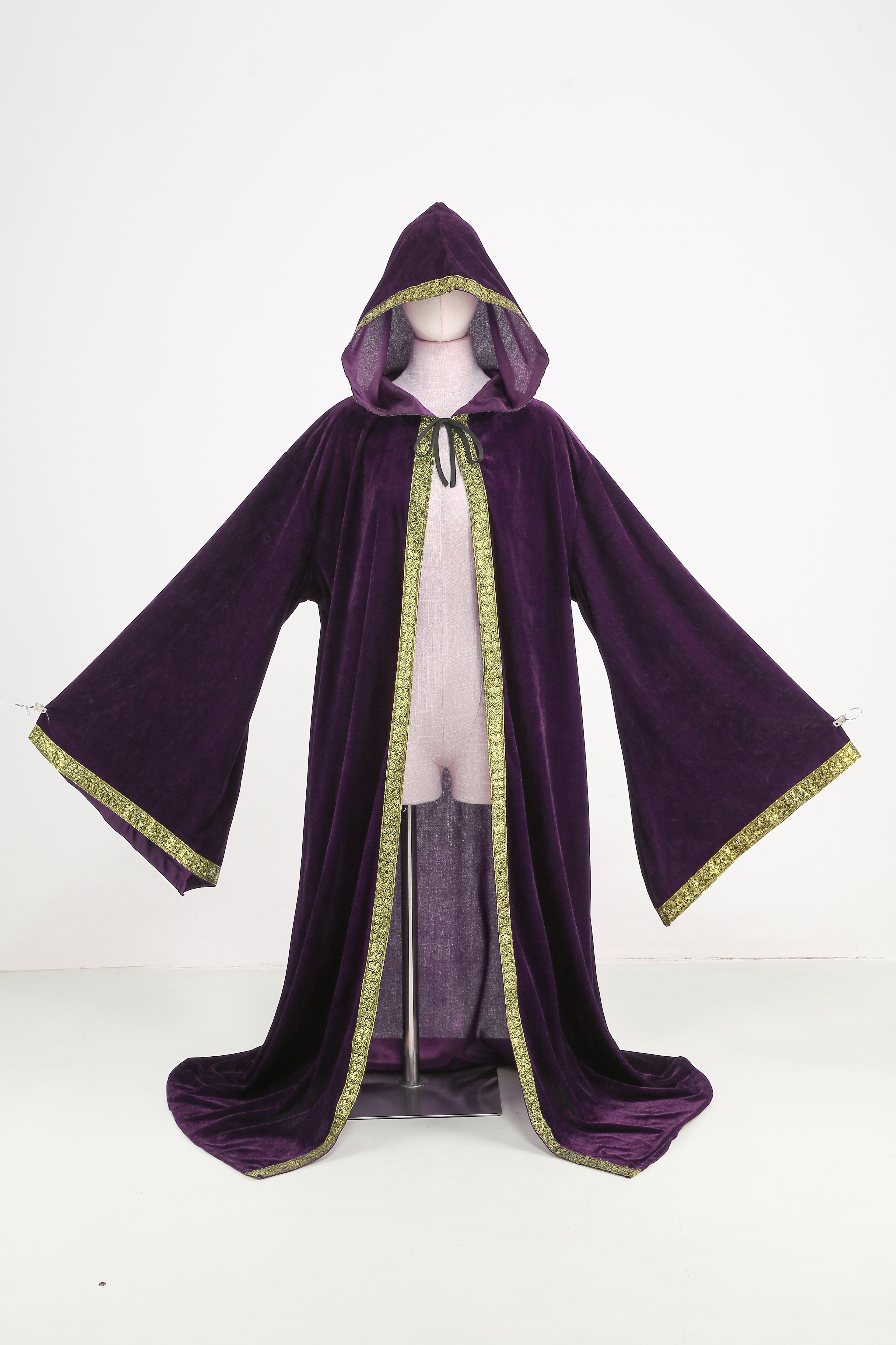 Unisex Wizard Cloak Robes With Hood Sleeves Dutch Velvet Cosplay Costume