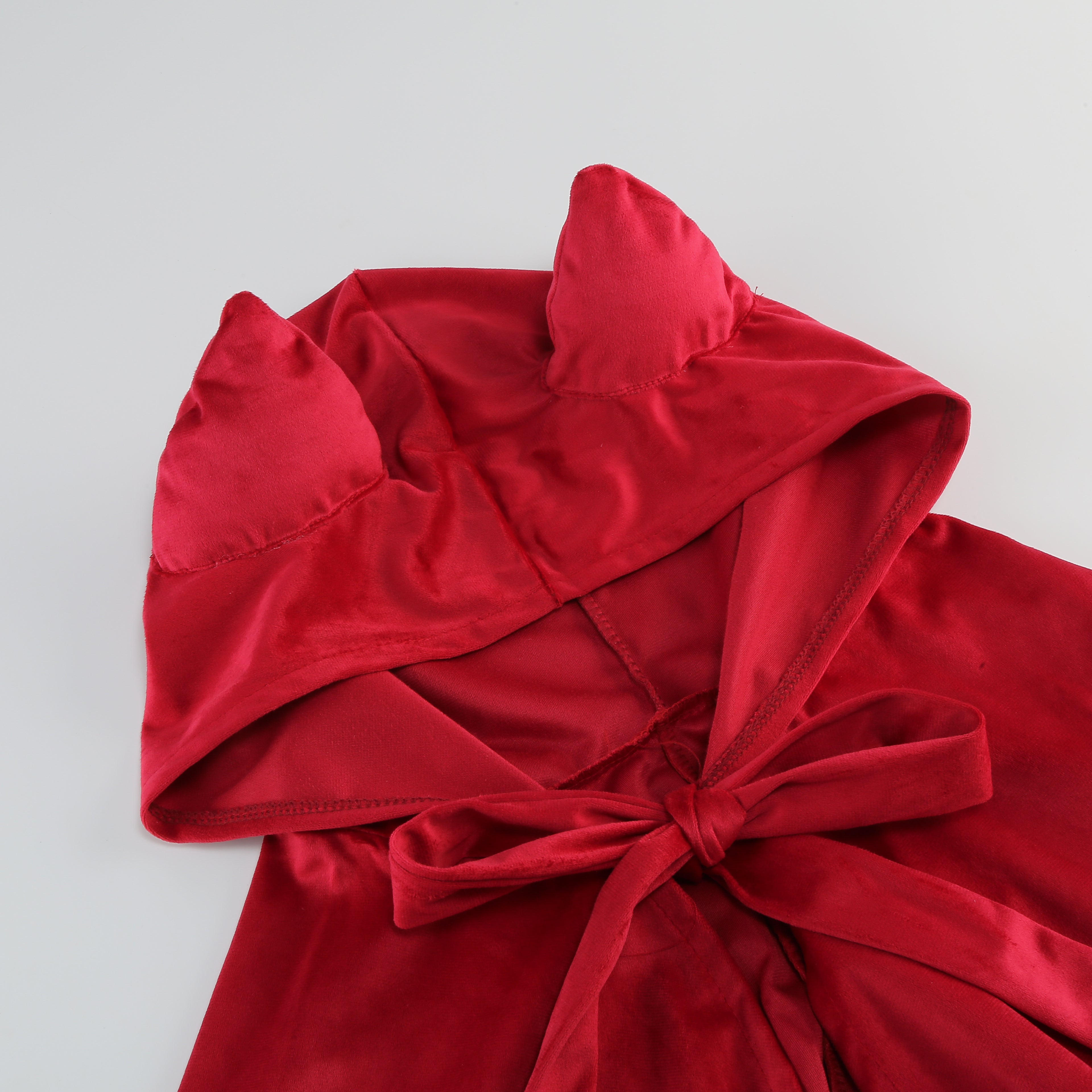 Adult Little Red Riding Hood Hooded Cape With Cat Ears, Red Cloak 70‑90‑120cm Shoulder‑to‑Hem for Halloween Fairy Tale Cosplay Costume