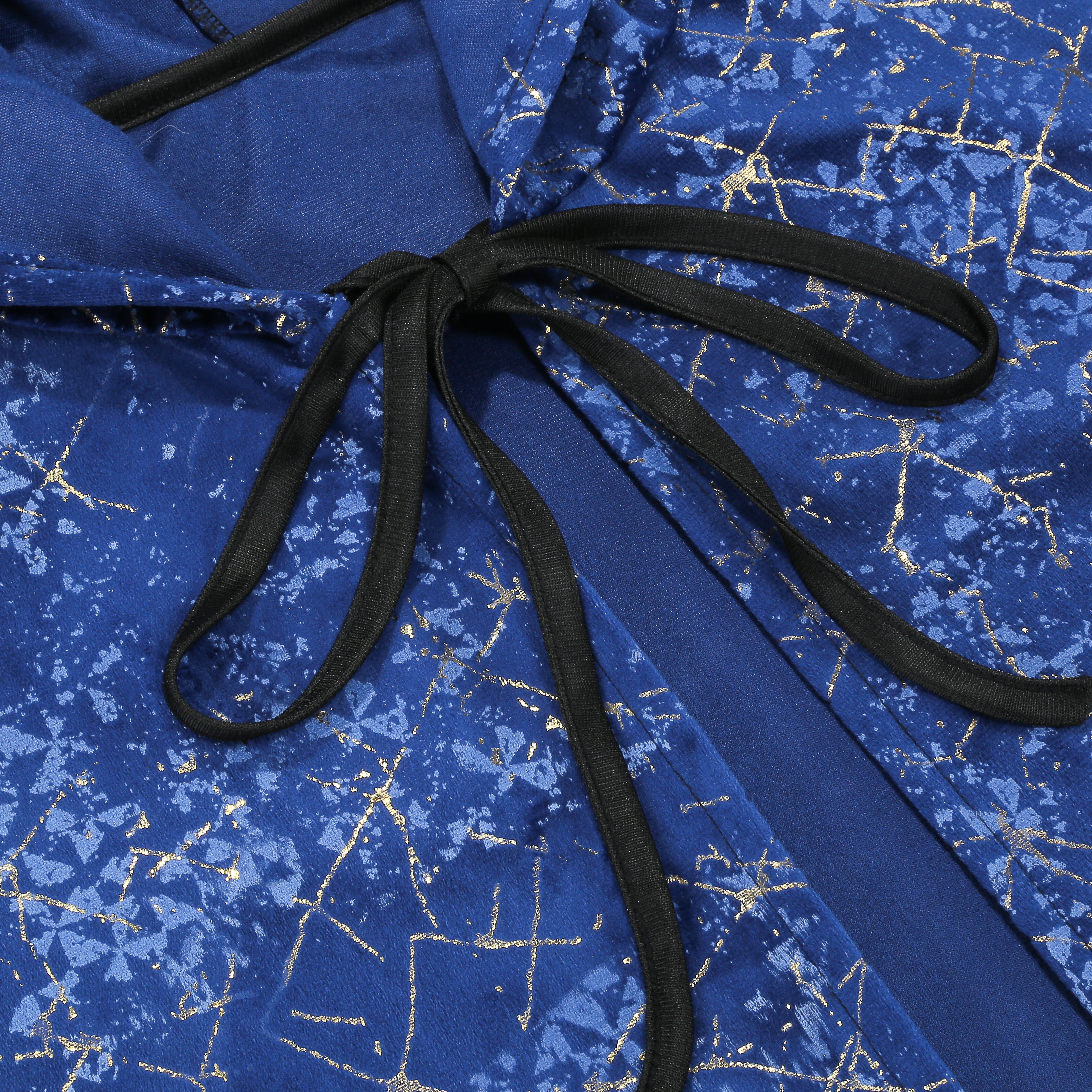 Adult Women Wizard Hooded Robe, Blue Gold Foil Velvet Witch Cloak, 150cm‑170cm Shoulder‑to‑Hem Long Cape for Sorceress Halloween Cosplay