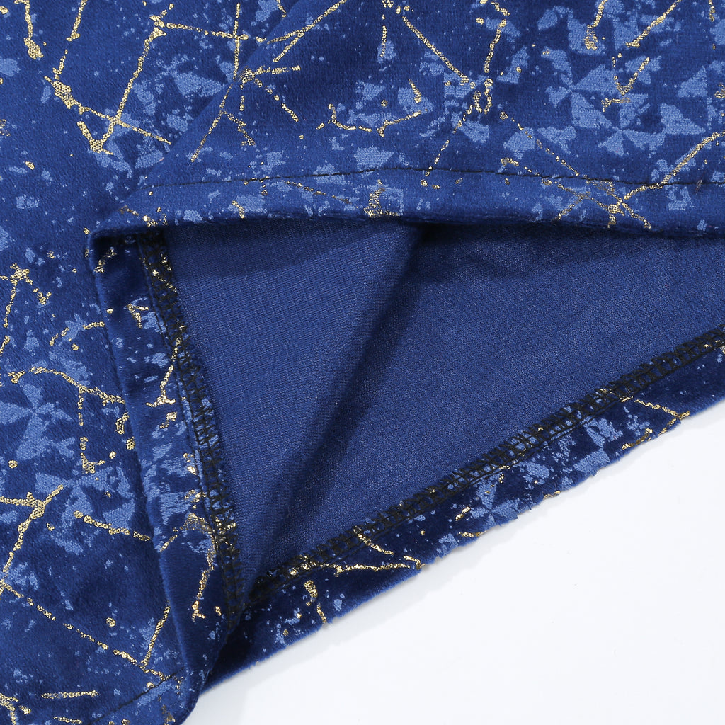 Adult Women Wizard Hooded Robe, Blue Gold Foil Velvet Witch Cloak, 150cm‑170cm Shoulder‑to‑Hem Long Cape for Sorceress Halloween Cosplay