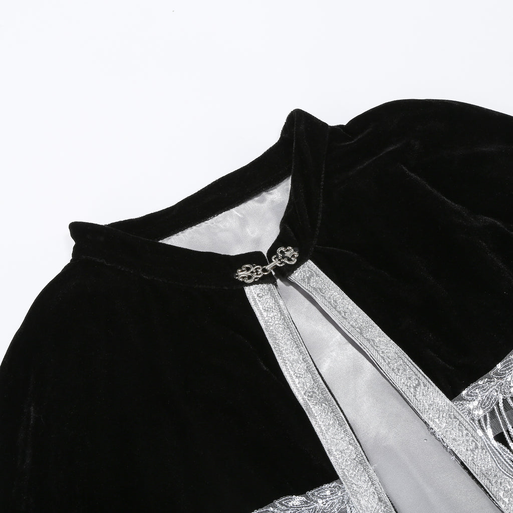 Unisex Medieval Hooded Cloak Renaissance Velvet Cape with Silver Tassels Adult Halloween Party Royal Witch