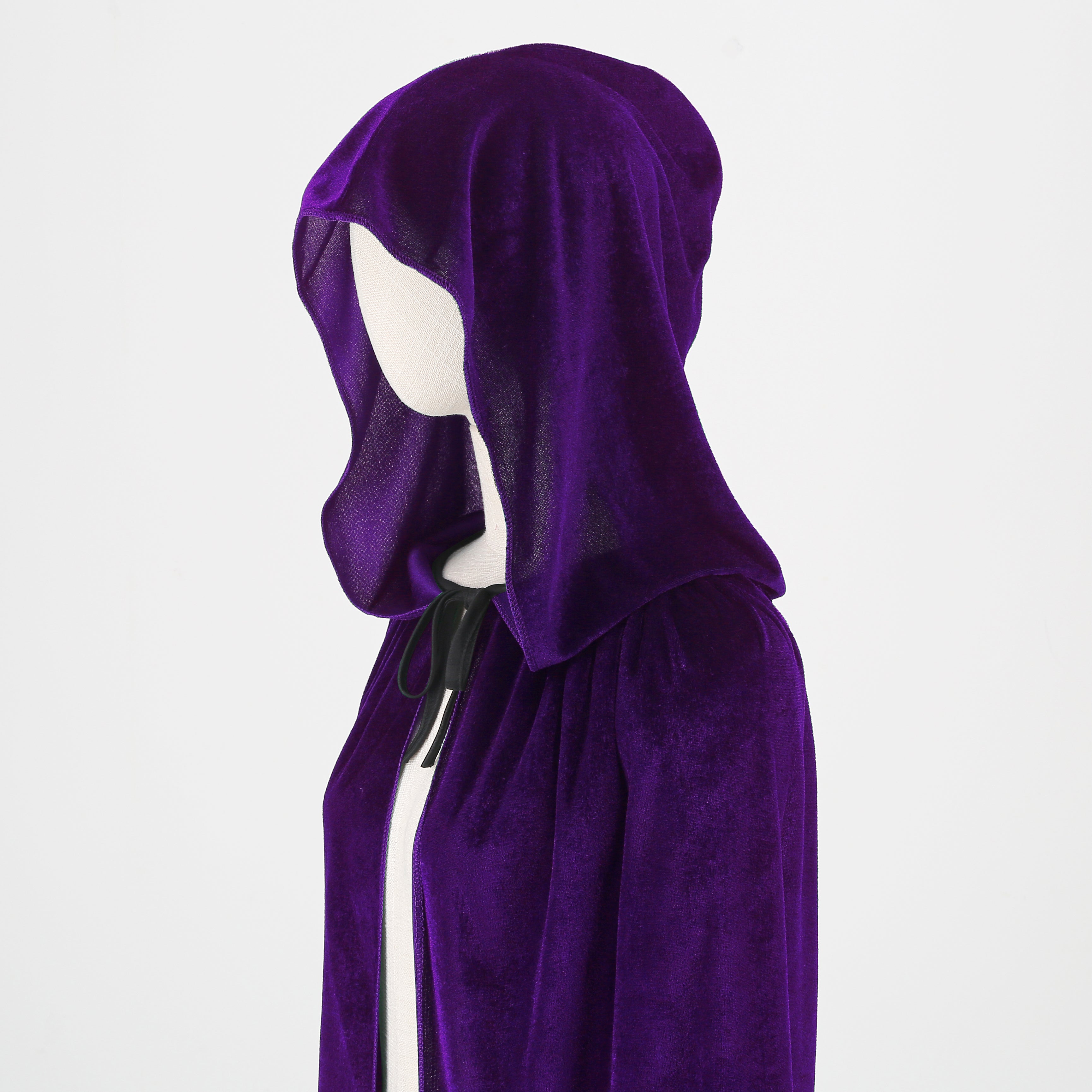 Adult Purple Velvet Hooded Cape Witch 2‑Piece Set, Long Cloak with Masquerade Mask for Halloween Cosplay Party, 110‑170cm