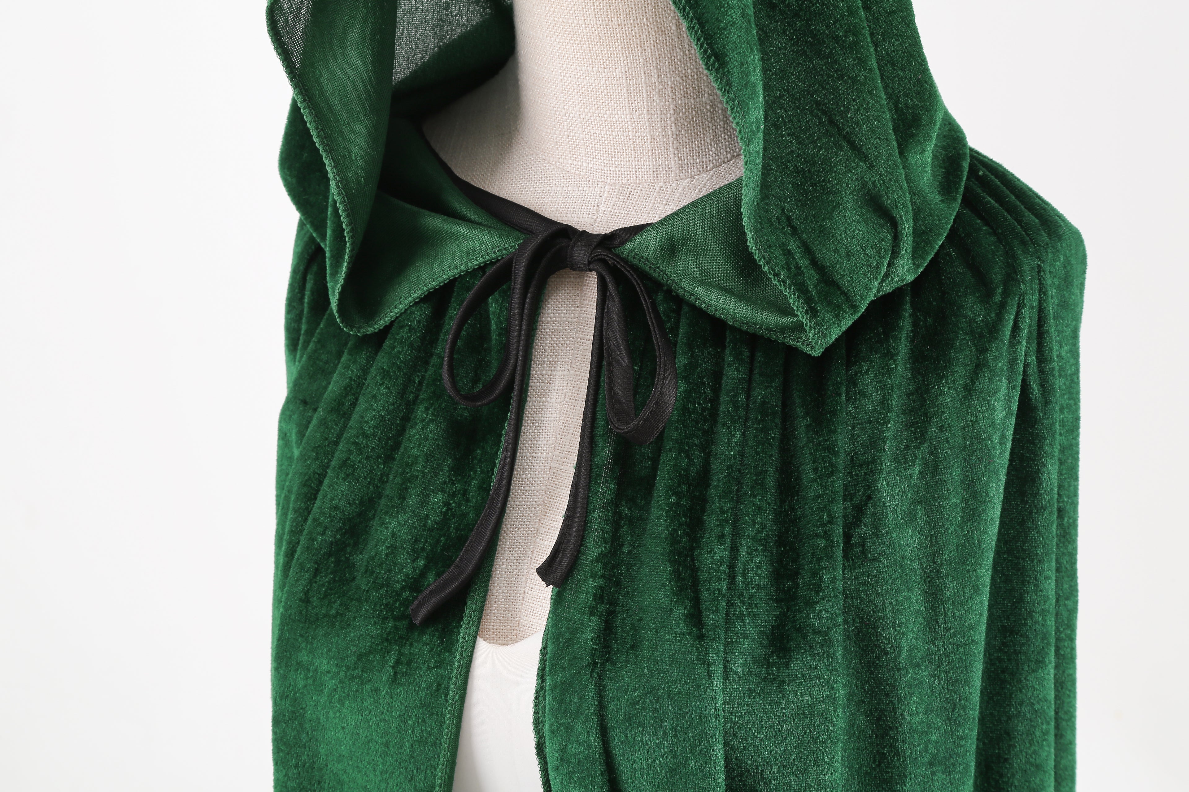 Adult Green Velvet Hooded Cape Elf 3‑Piece Set, Long Cloak with Elf Ears & Flower Crown for Halloween Cosplay Party, 110‑170cm