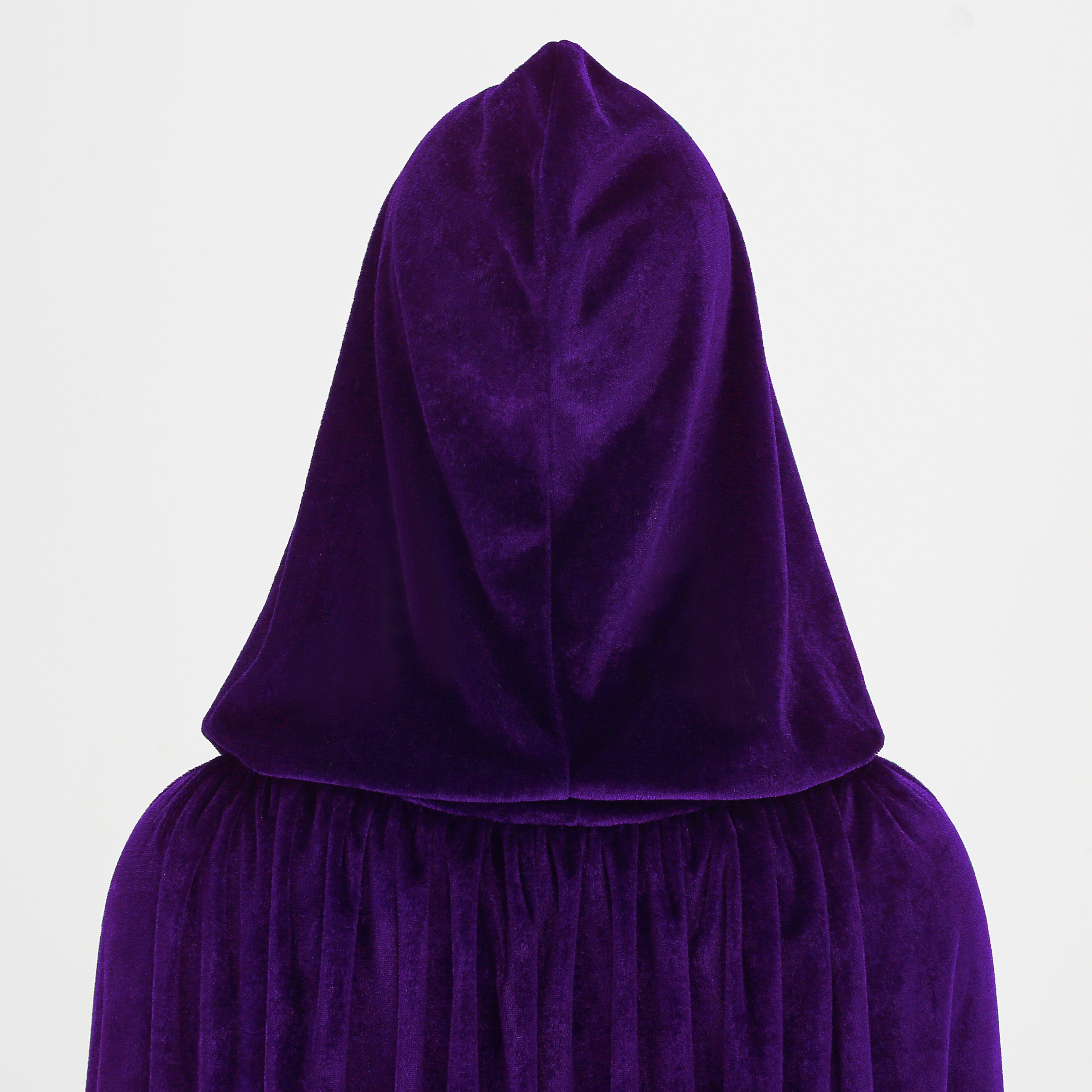 Adult Purple Velvet Hooded Cape Witch 2‑Piece Set, Long Cloak with Masquerade Mask for Halloween Cosplay Party, 110‑170cm