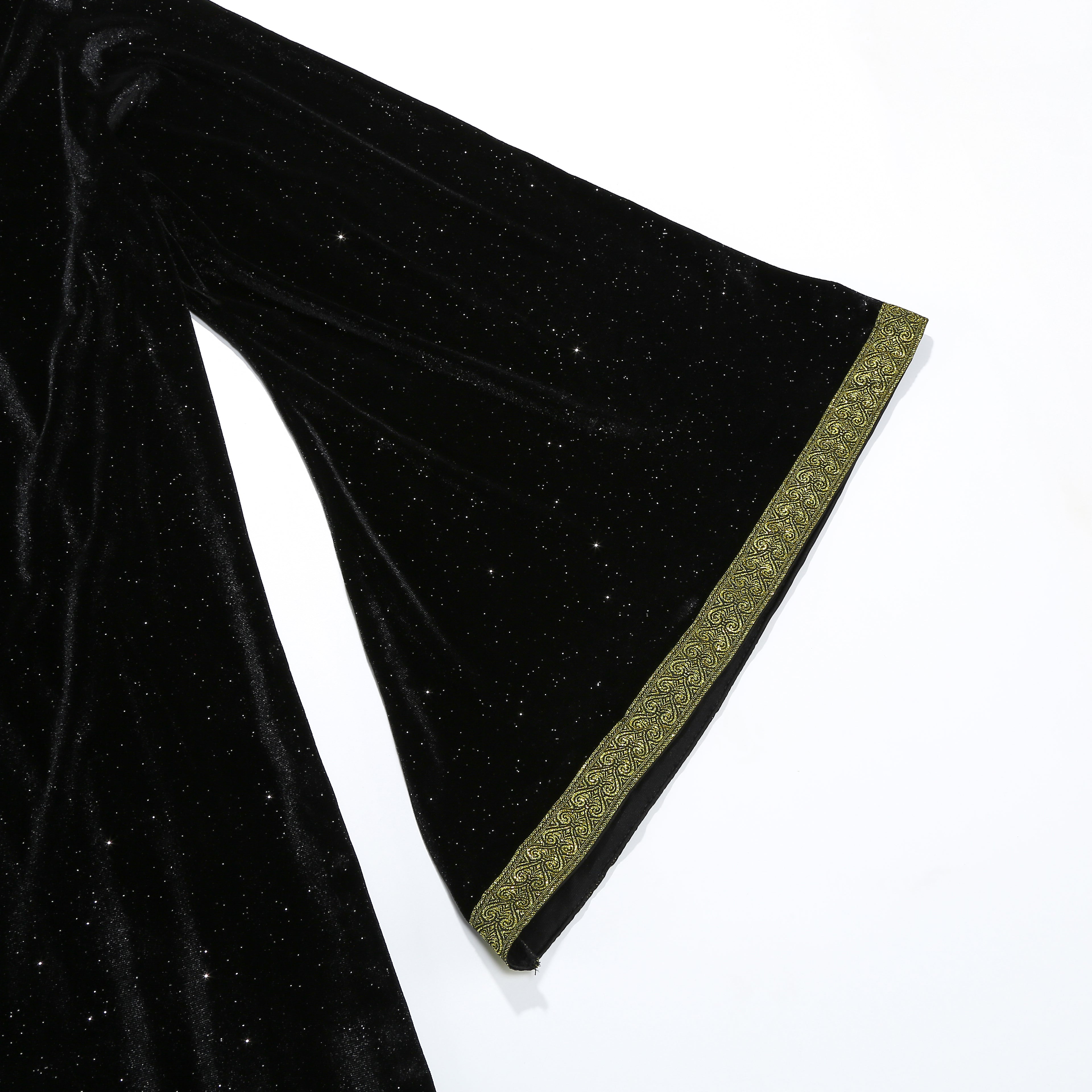 Adult Wizard Hooded Robe Cloak, Sparkle Velvet Wizard Cape With Gold Trim, 140cm‑160cm Shoulder‑to‑Hem for Warlock Sorcerer Halloween Cosplay
