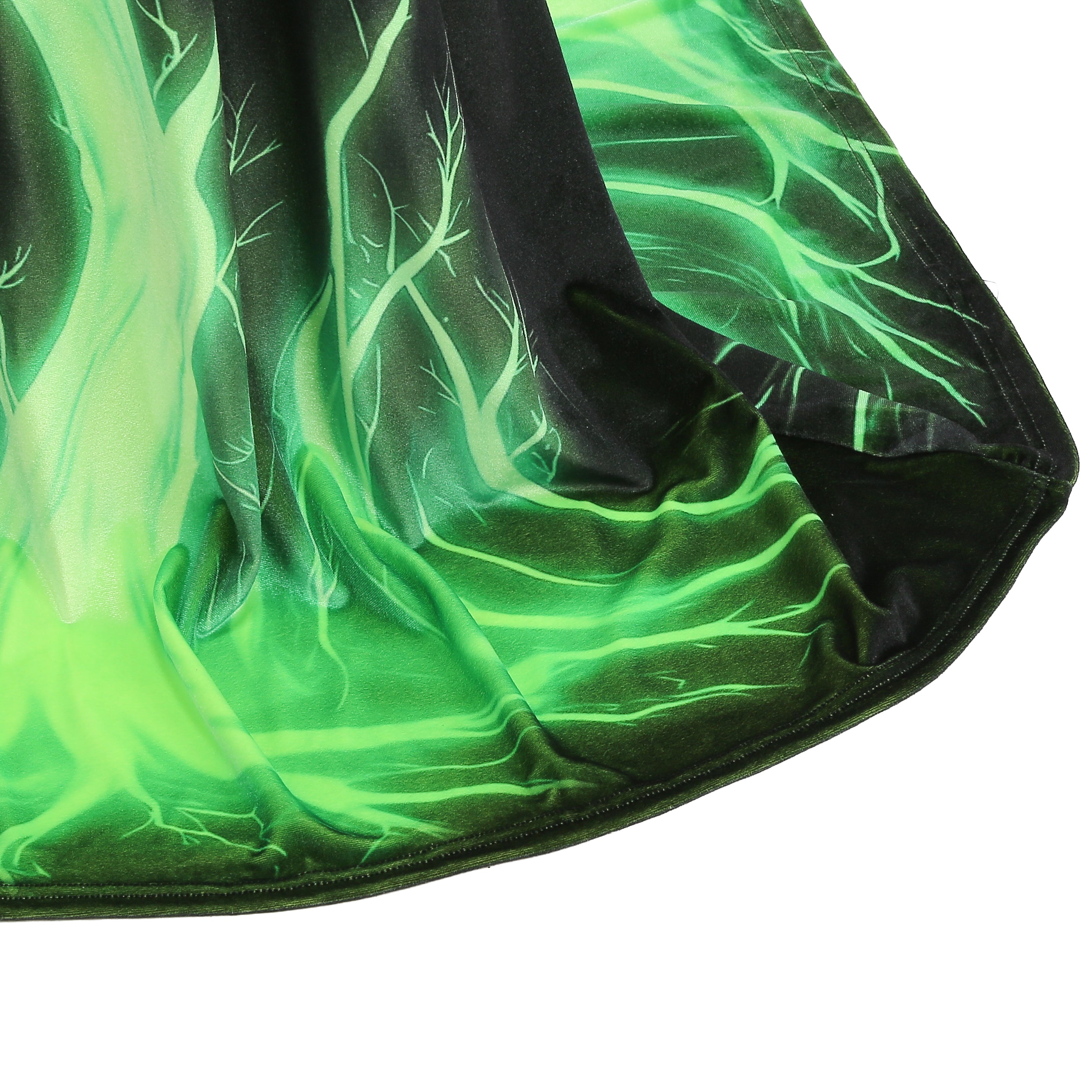 Adult Men Wizard Hooded Robe, Black Cloak With Green Tree Branch Print, 150cm‑170cm Shoulder‑to‑Hem Sorcerer Cape for Halloween Cosplay