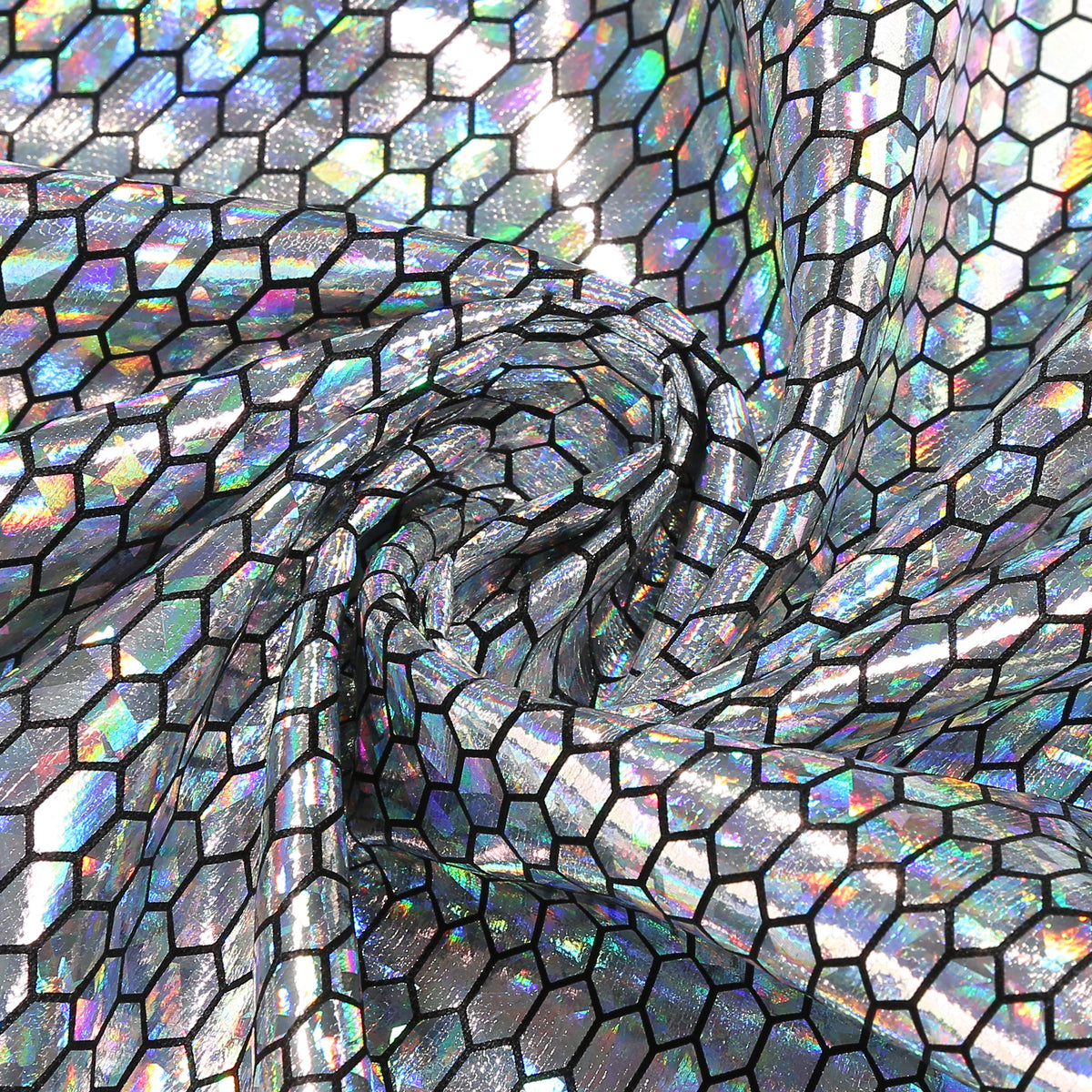 Custom Hexagonal Holographic Silver Hooded Cape for Adults, Double‑Layer Shiny Metallic Cloak 120‑160CM Halloween Rave Festival Cosplay Costume