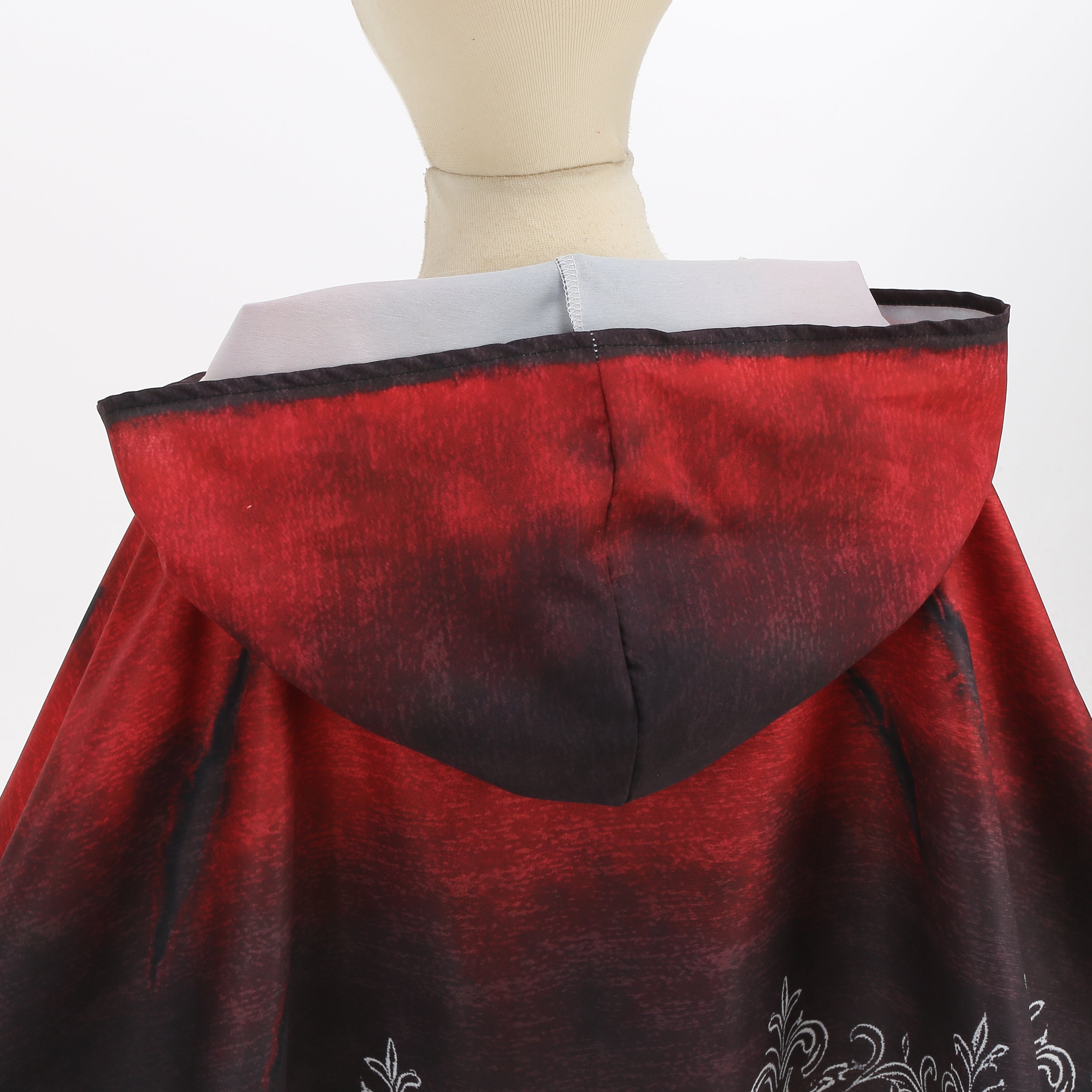 Adult Little Red Riding Hood Dark Claw Mark Hooded Cape, Red‑Black Gradient Cloak 40cm‑60cm Shoulder‑to‑Hem for Gothic Halloween Cosplay