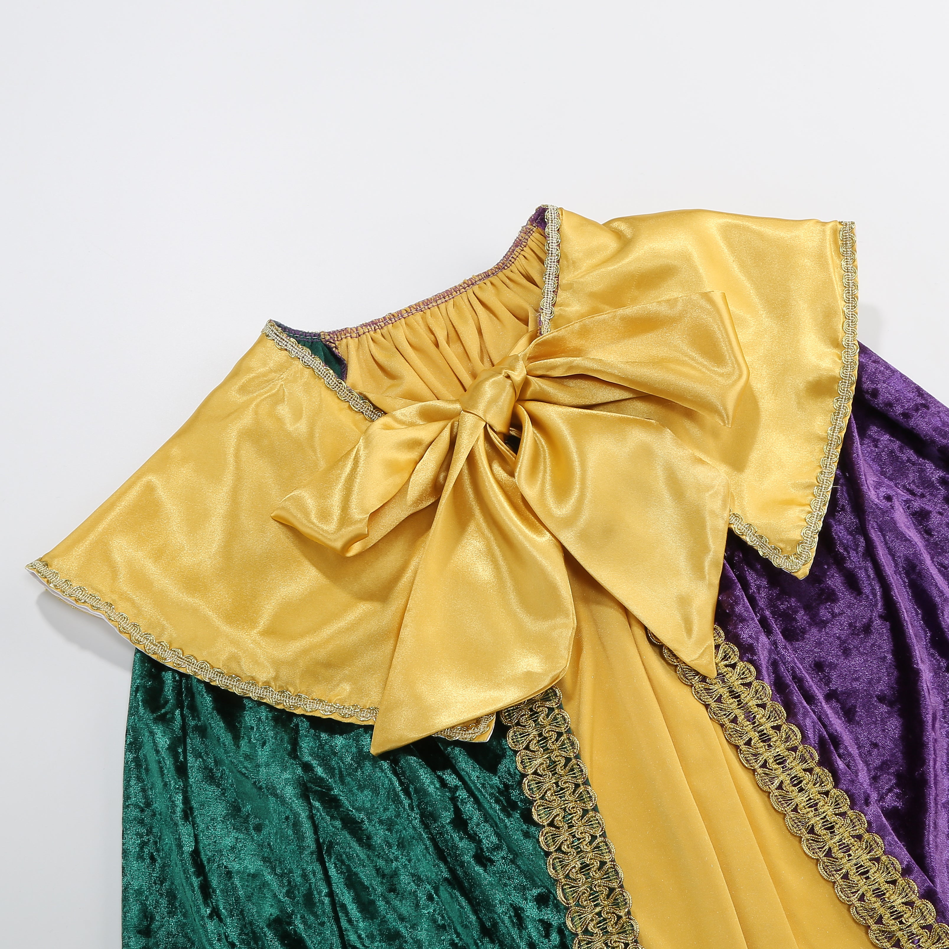 Adult Mardi Gras King Lace Trim Cape, Tricolor Green‑Purple‑Gold Velvet Cloak 150‑170CM, Carnival Royal Cosplay Party Costume