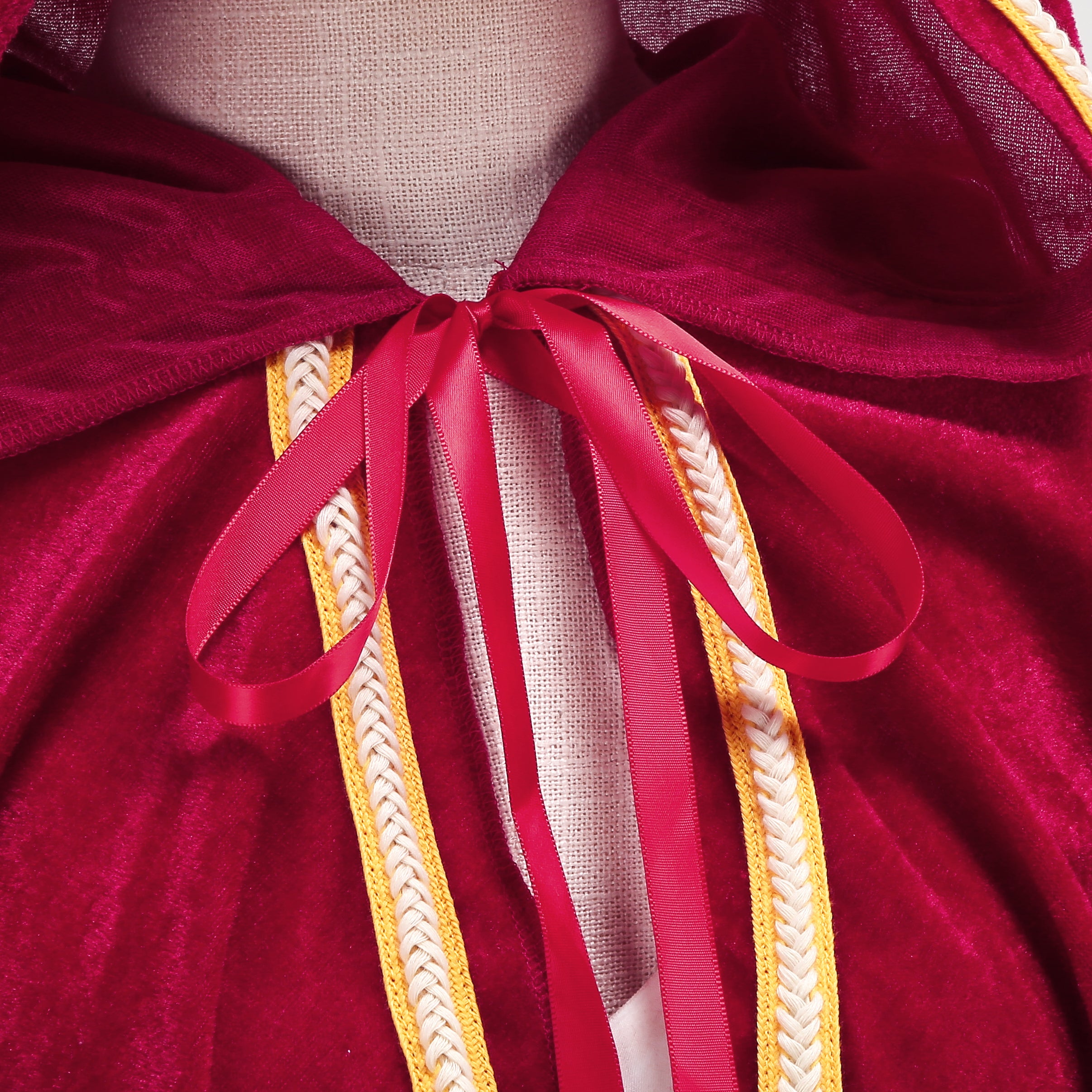 Adult Little Red Riding Hood Hooded Cape With Braided Trim, Bright Red & Wine Red Cloak 60‑65‑70cm Shoulder‑to‑Hem for Halloween Fairy Tale Cosplay