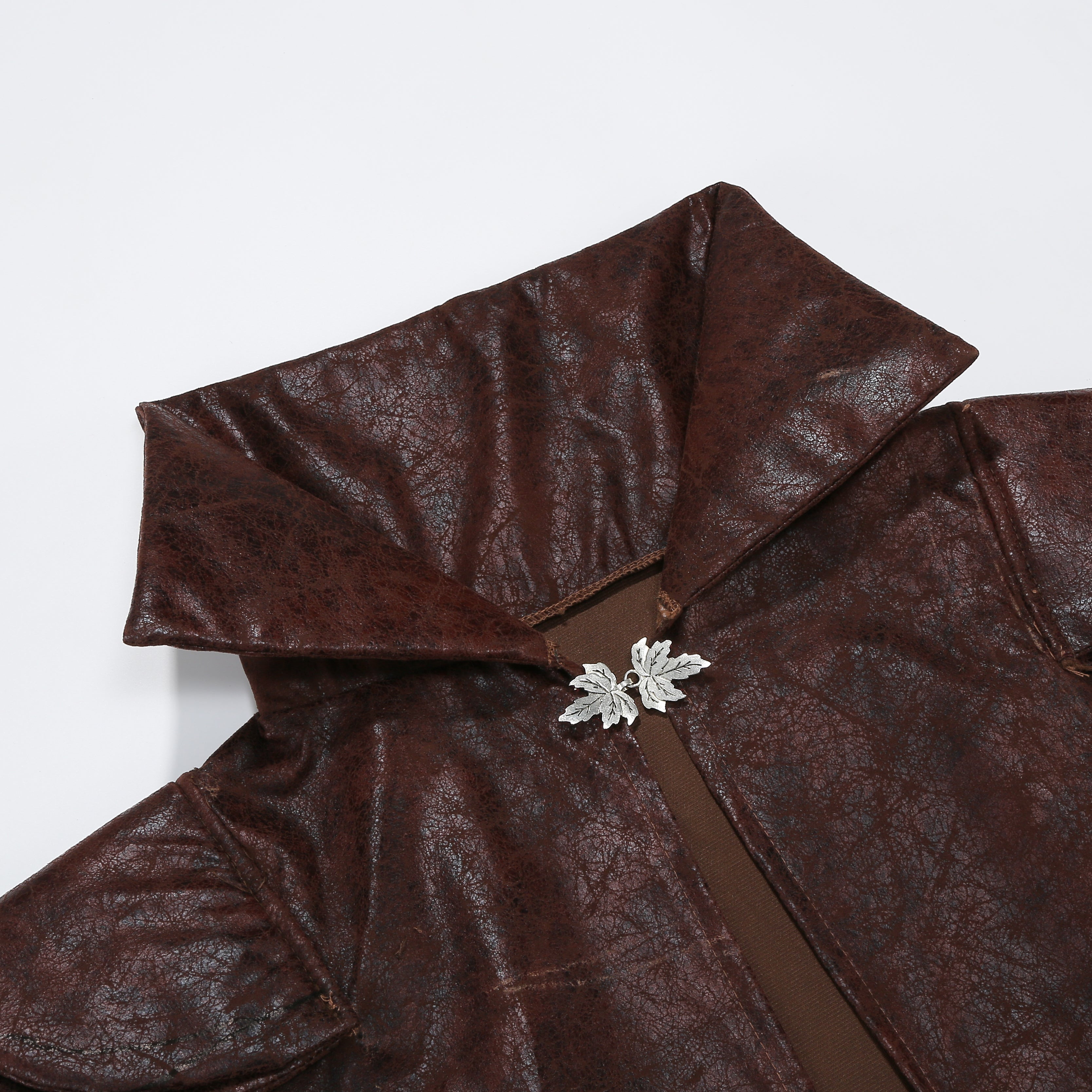 Men Medieval Warrior Faux Leather Hoodless Cape 59"/150cm Halloween Cosplay Cloak
