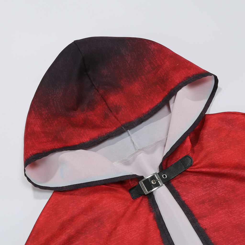 Adult Little Red Riding Hood Dark Claw Mark Hooded Cape, Red‑Black Gradient Cloak 40cm‑60cm Shoulder‑to‑Hem for Gothic Halloween Cosplay