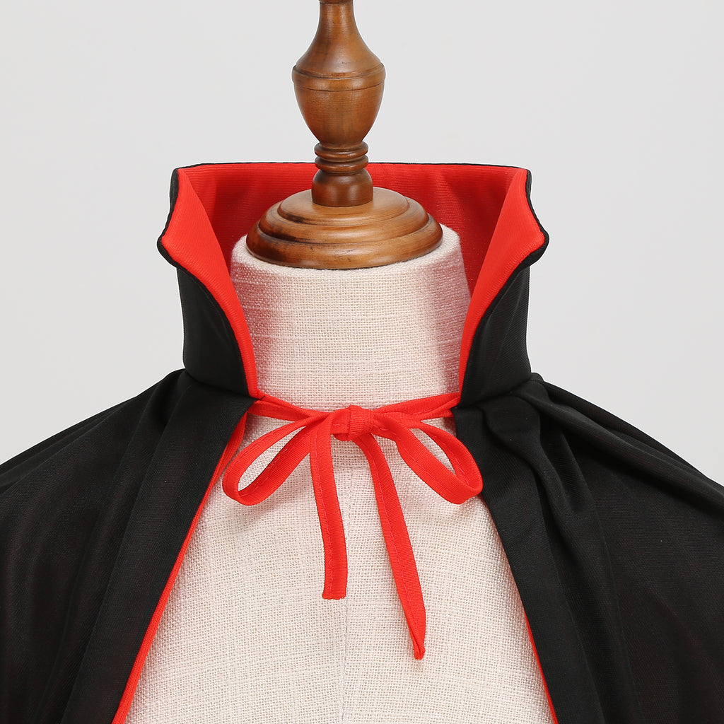 Stand Collar Hooded Cloak, Double-Sided Satin Cape for Men Women, Halloween Masquerade Costume
