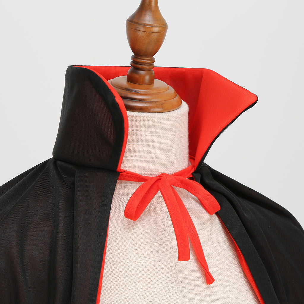 Stand Collar Hooded Cloak, Double-Sided Satin Cape for Men Women, Halloween Masquerade Costume