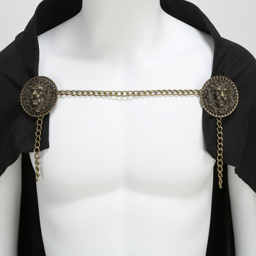 Medieval Knight Cloak Renaissance Viking Warrior Cape with Chain Brooch Adult Halloween Costume
