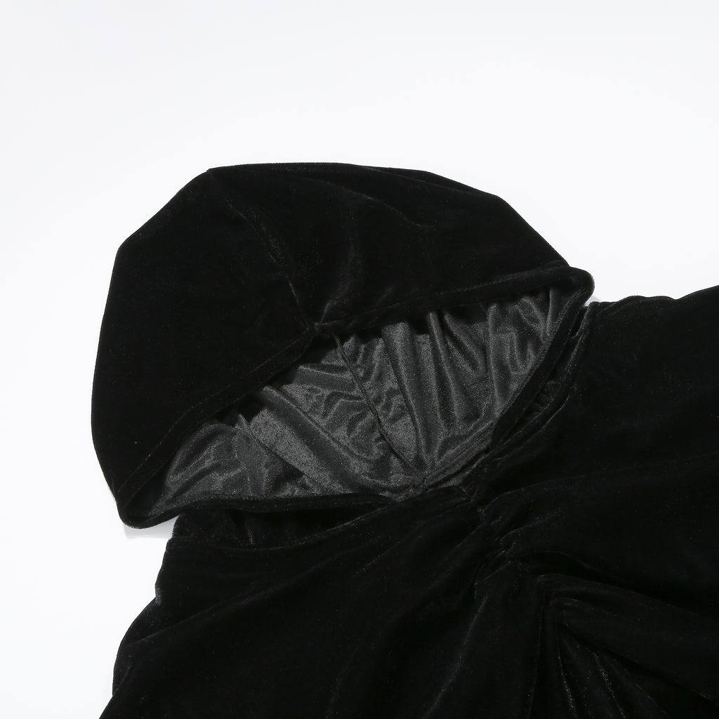 Adult Black Velvet Hooded Wizard Cloak Set‑In & Stand‑Up Collar Style, 130cm‑150cm Shoulder‑to‑Hem Medieval Robe for Warlock Halloween Cosplay