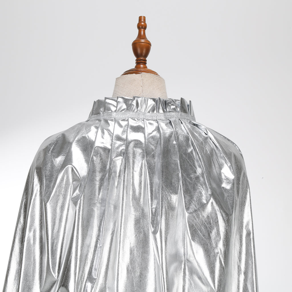 Custom Metallic Collar‑Less Cape With Neck Tie Strap 115‑155CM Silver Blue Gold Shiny Cosplay Cloak For Halloween Fancy Theme Party