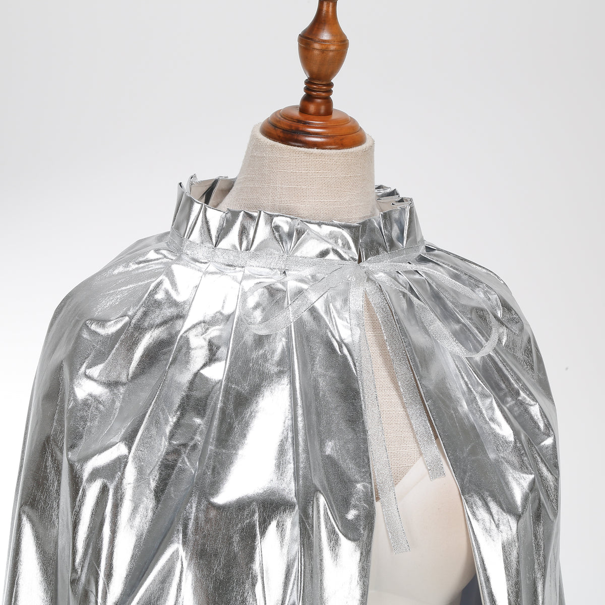 Custom Metallic Collar‑Less Cape With Neck Tie Strap 115‑155CM Silver Blue Gold Shiny Cosplay Cloak For Halloween Fancy Theme Party