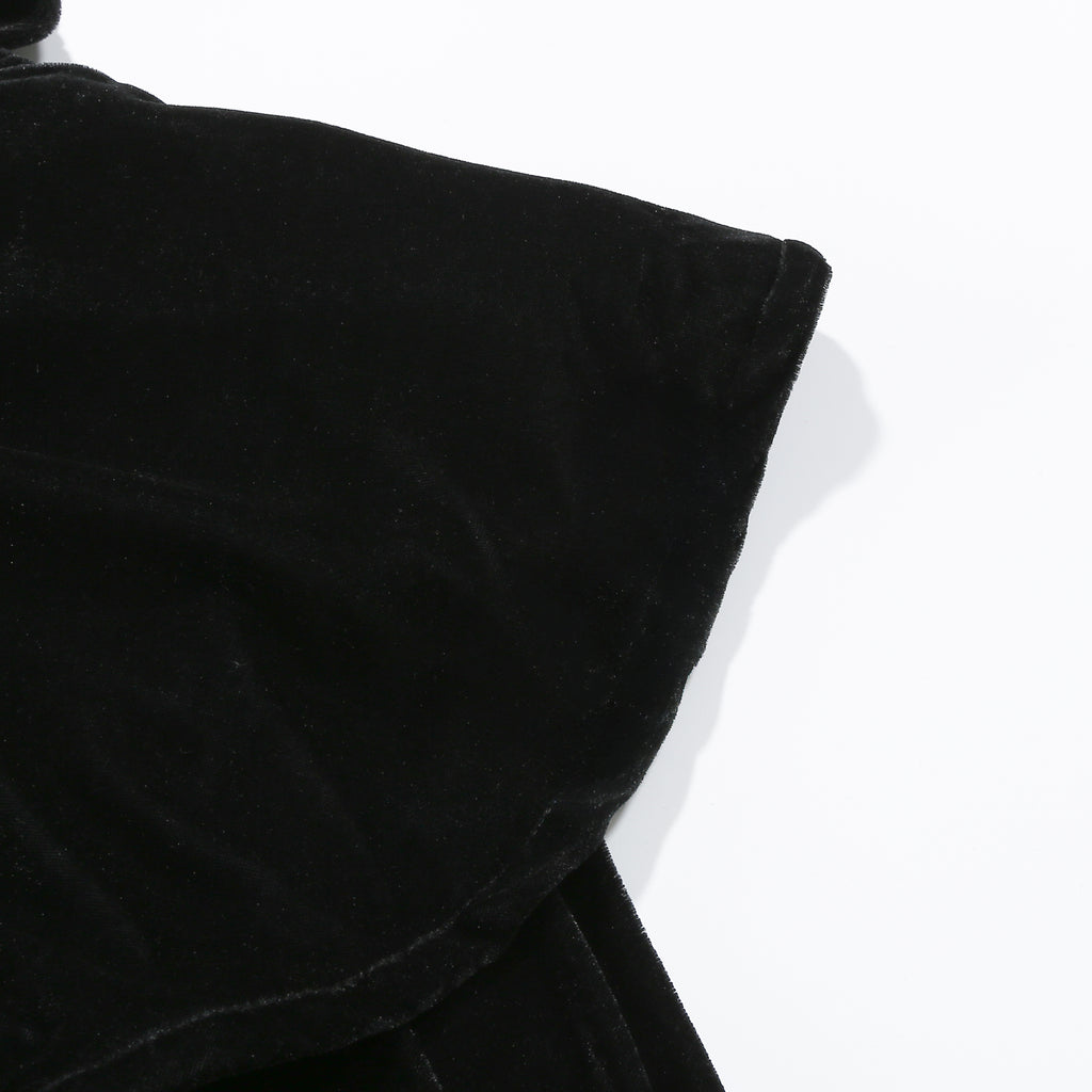 Adult Black Velvet Hooded Wizard Cloak Set‑In & Stand‑Up Collar Style, 130cm‑150cm Shoulder‑to‑Hem Medieval Robe for Warlock Halloween Cosplay
