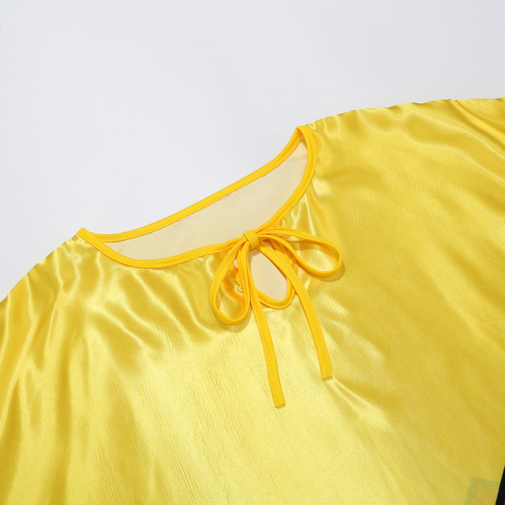 Custom Adult Mexican Poncho 7‑Piece Costume Set, Yellow Fringe Satin Poncho 80CM, Fiesta Cinco De Mayo Halloween Theme Party Cosplay Outfit