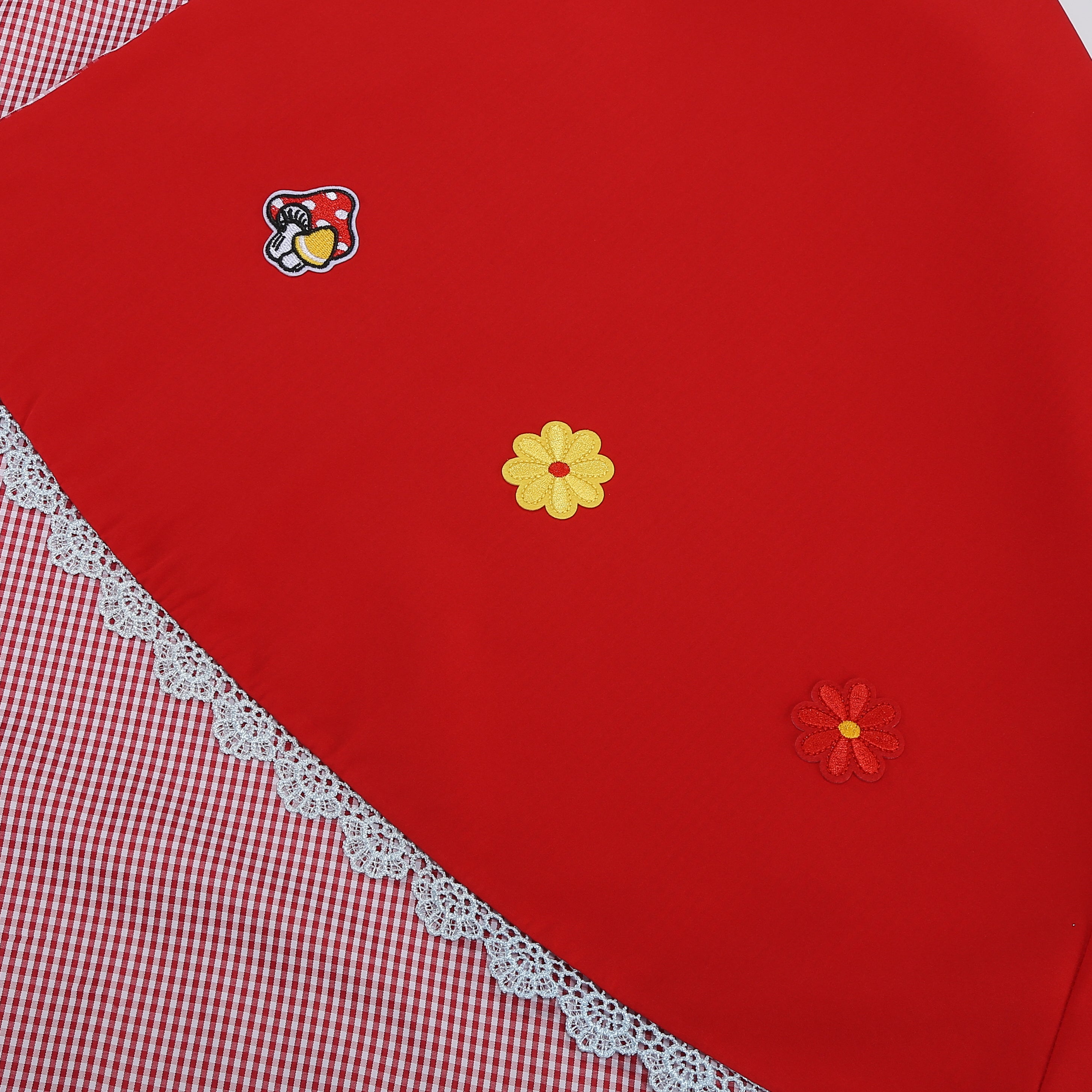 Adult Little Red Riding Hood Hooded Cape, Embroidered Patch Red Cloak for Fairy Tale Cosplay Halloween Party, 60cm Shoulder‑to‑Hem