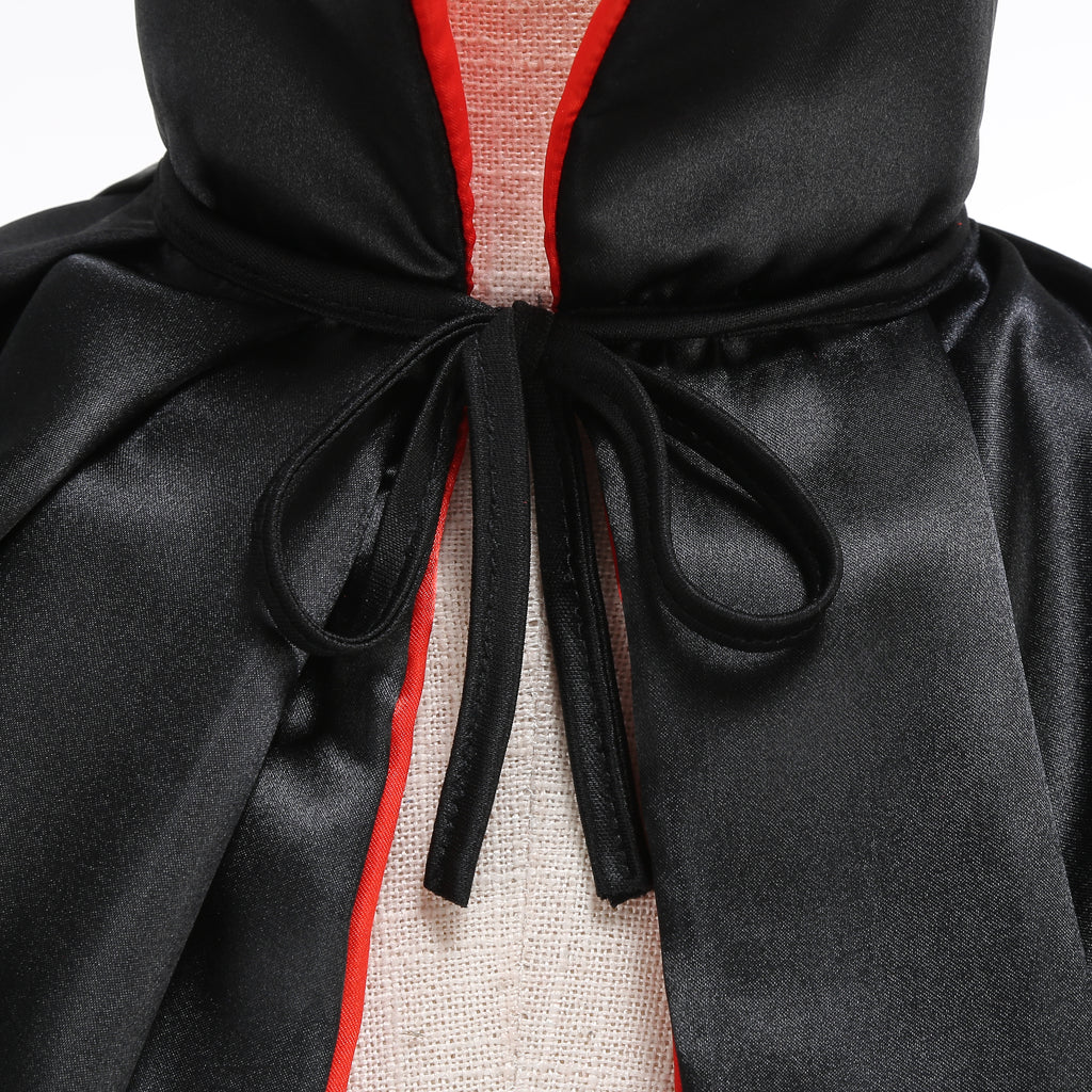 Adult Reversible Satin Vampire Cape 51"/130cm Stand‑Up Collar Jagged Hem Halloween Cloak
