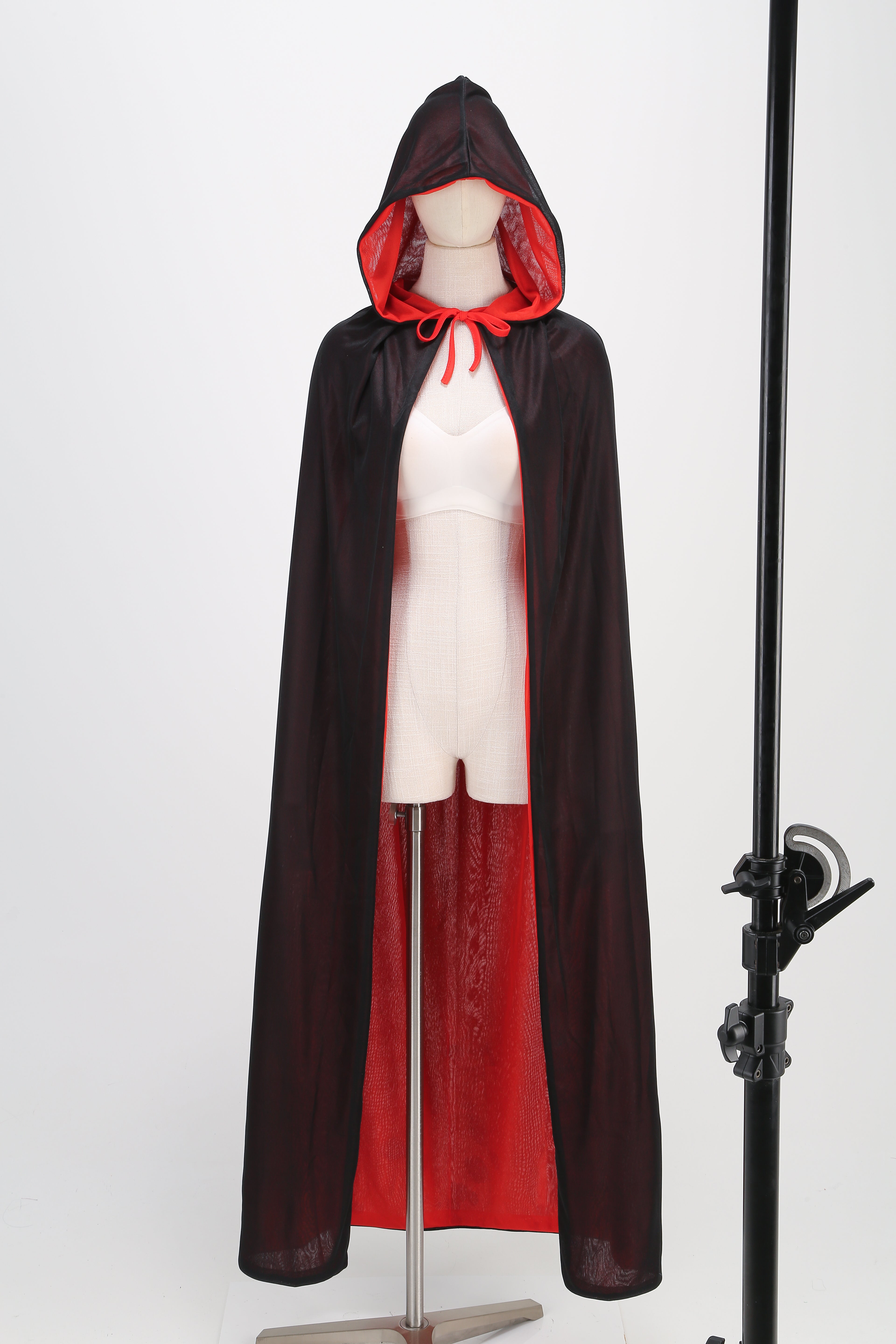 Stand Collar with Hood Reversible Cloak Masquerade Cape Costume, Black and Red,Black and purple