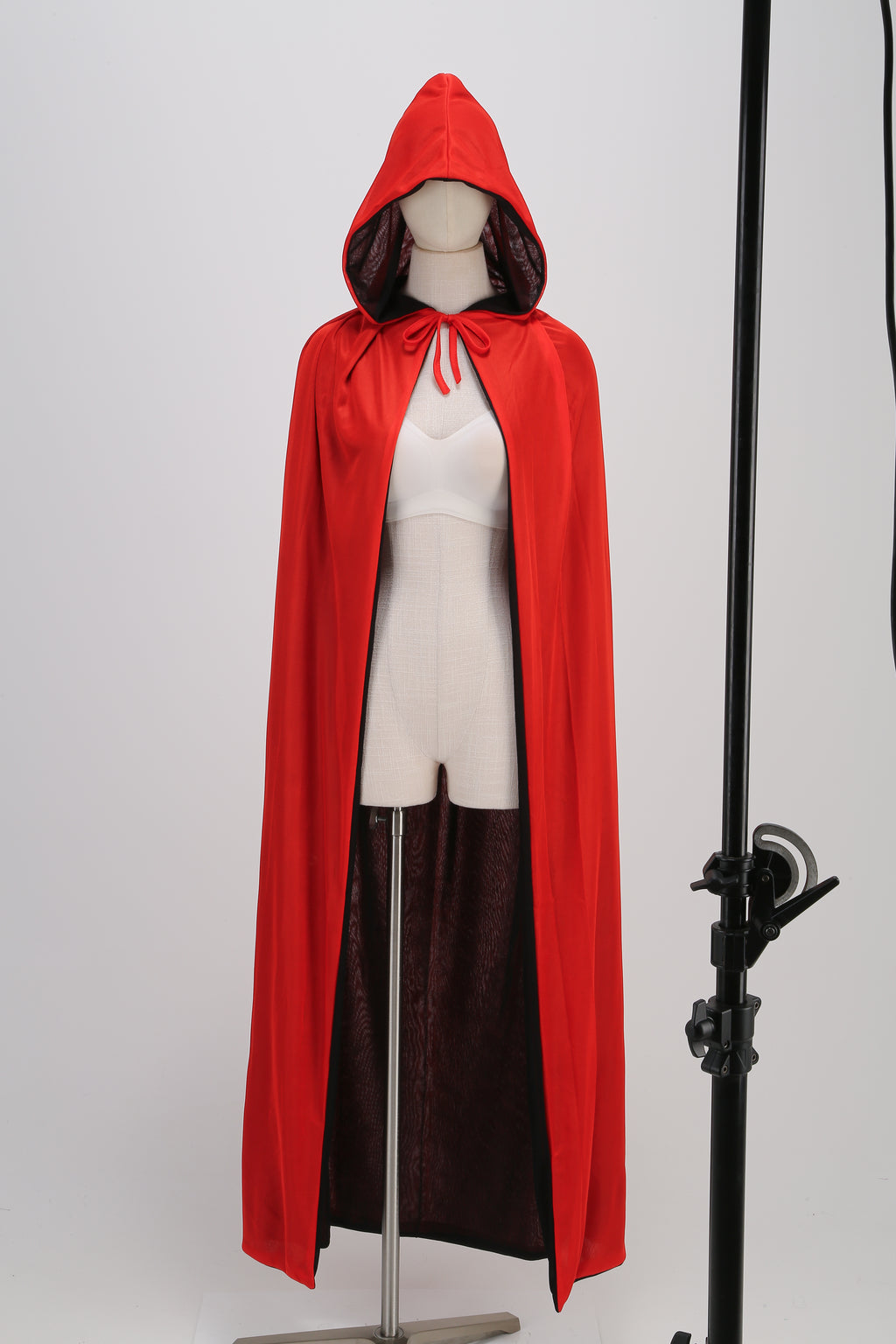 Stand Collar with Hood Reversible Cloak Masquerade Cape Costume, Black and Red,Black and purple