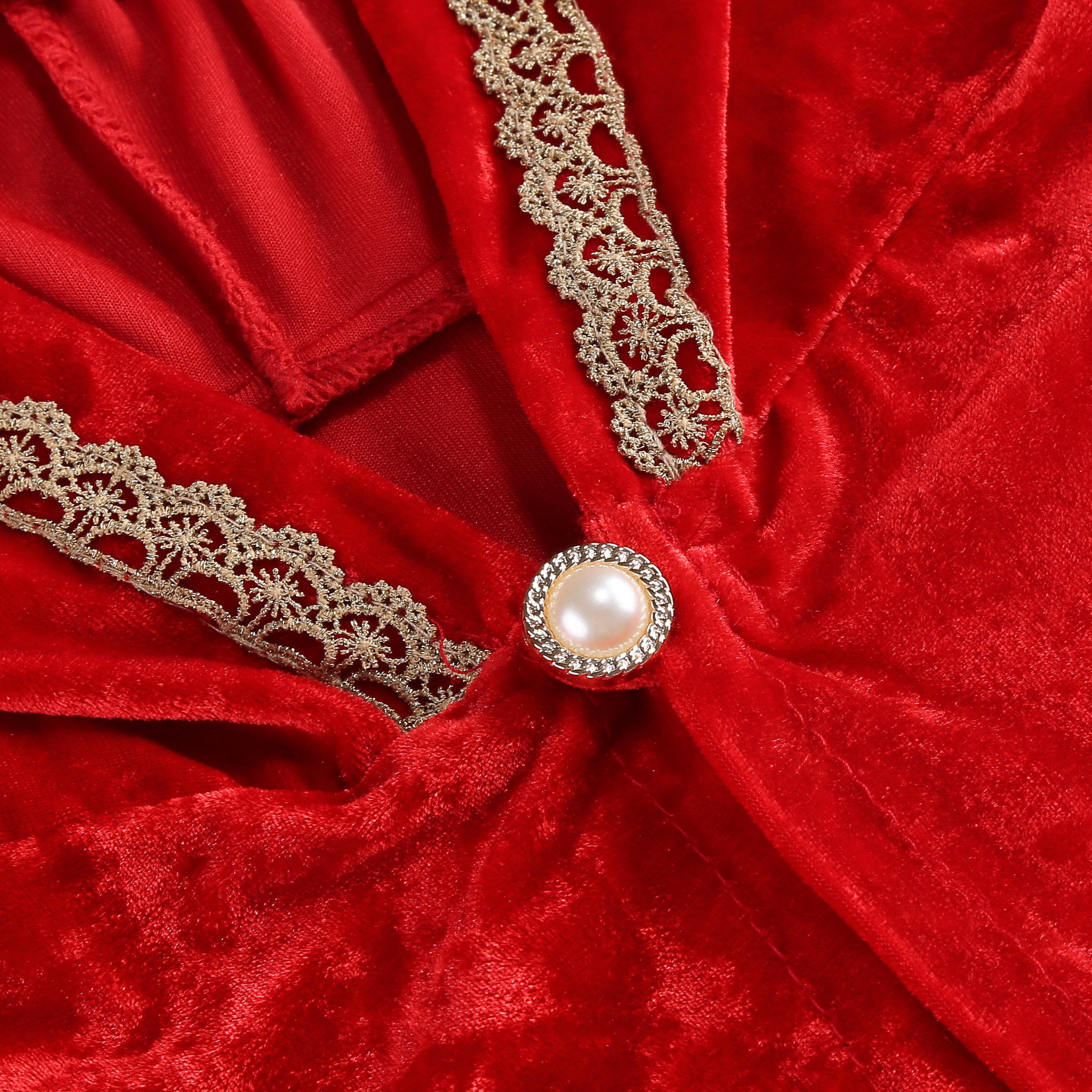 Adult Little Red Riding Hood Hooded Cape, Velvet Cloak With Golden Lace Trim 60cm Shoulder‑to‑Hem for Fairy Tale Halloween Cosplay