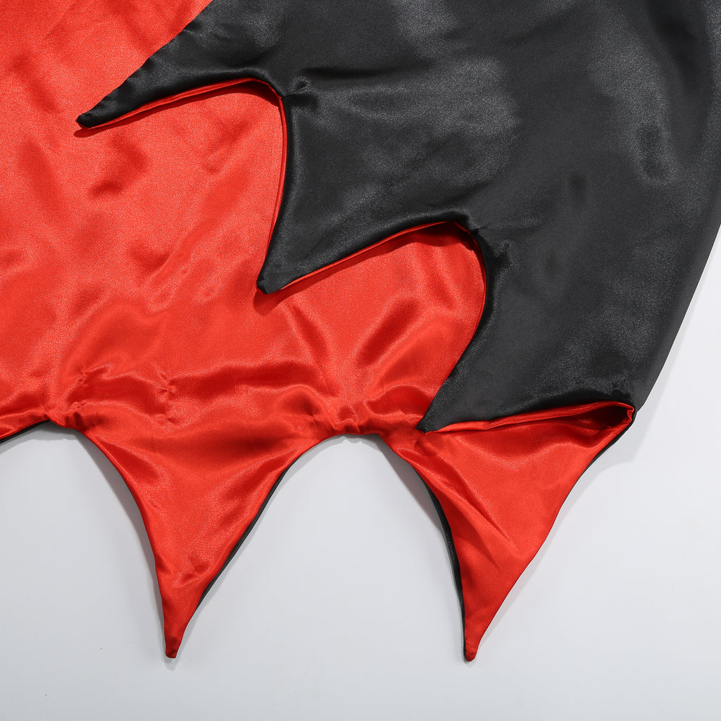 Adult Reversible Satin Vampire Cape 51"/130cm Stand‑Up Collar Jagged Hem Halloween Cloak