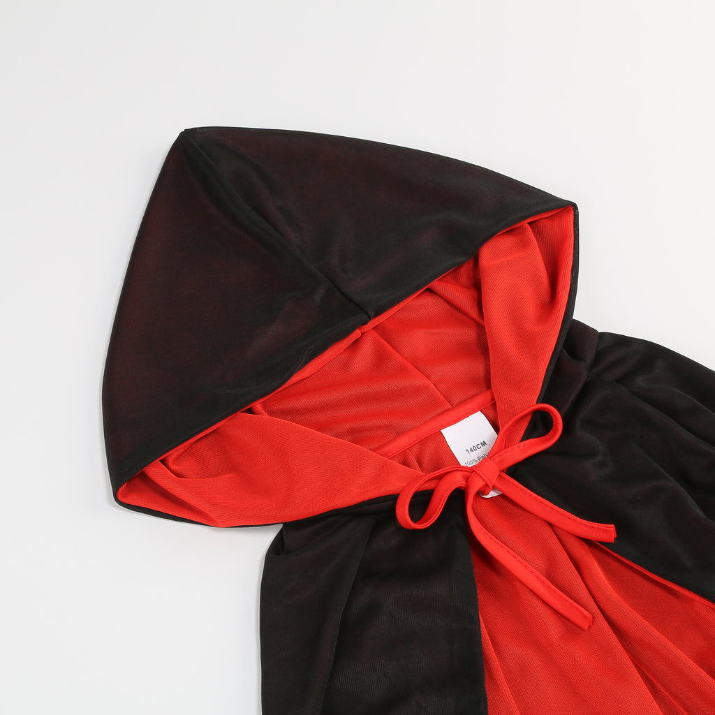 Stand Collar with Hood Reversible Cloak Masquerade Cape Costume, Black and Red,Black and purple