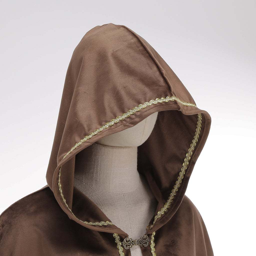 Adult Women Medieval Renaissance Hooded Cape Women Velvet Short Lace Cloak Victorian Halloween Witch Cosplay