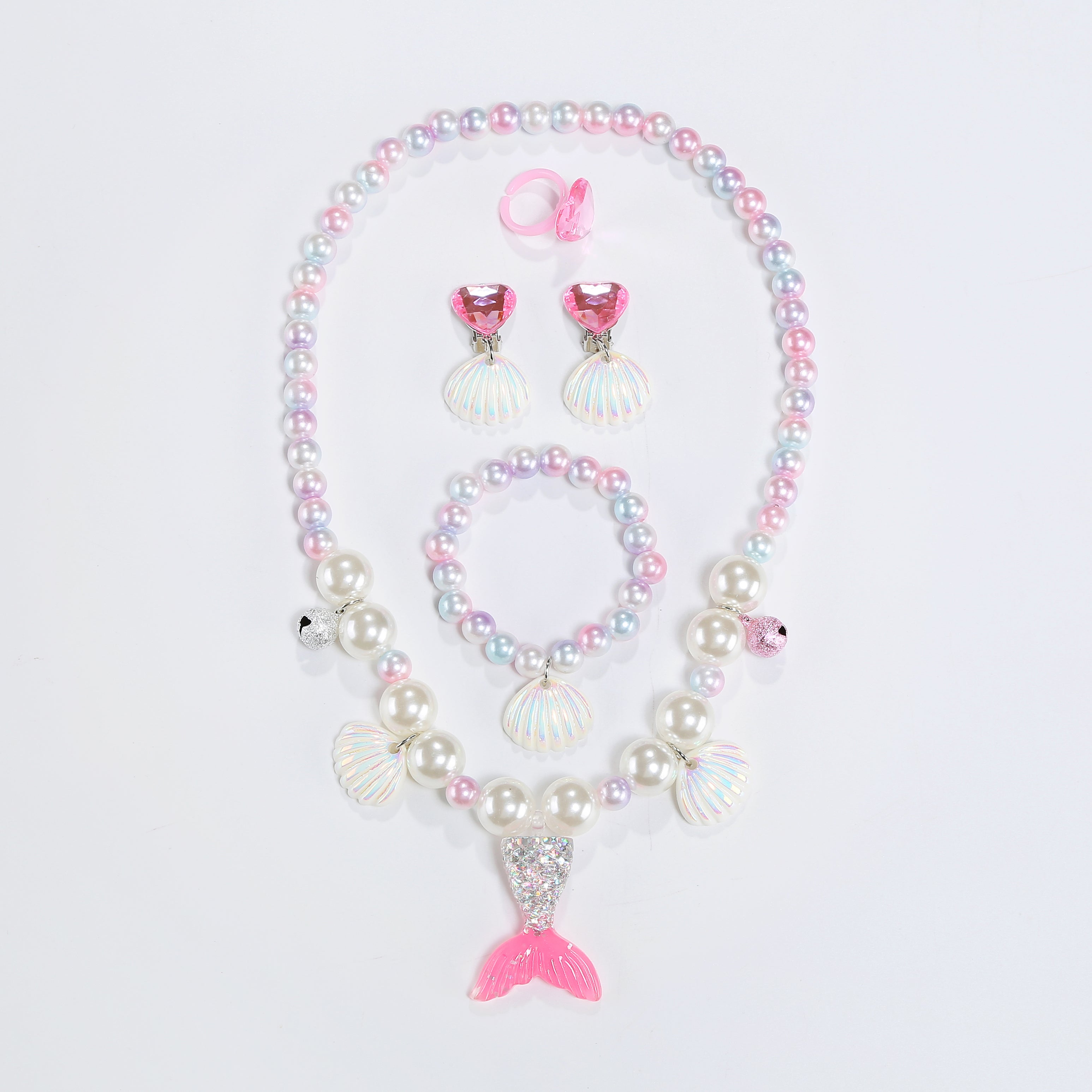 Kids Mermaid Princess Cape 7‑Piece Costume Set Pink 80CM, Scale Print Cloak with Crown Jewelry Sequin Bag, Girls Halloween Birthday Dress‑Up Kit Meta description