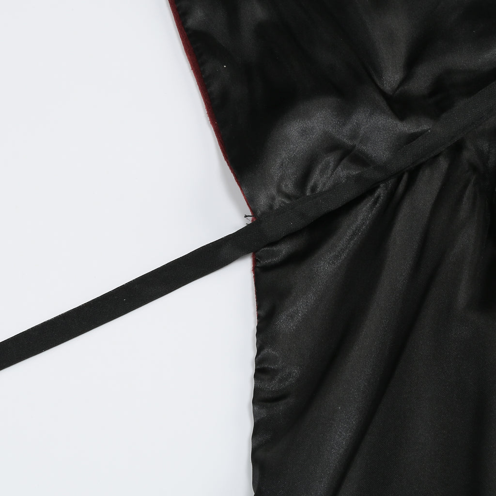 Adult Double‑Sided Velvet Wizard Hooded Robe, Burgundy Reversible Cloak, 150cm‑170cm Shoulder‑to‑Hem for Sorcerer Halloween Cosplay