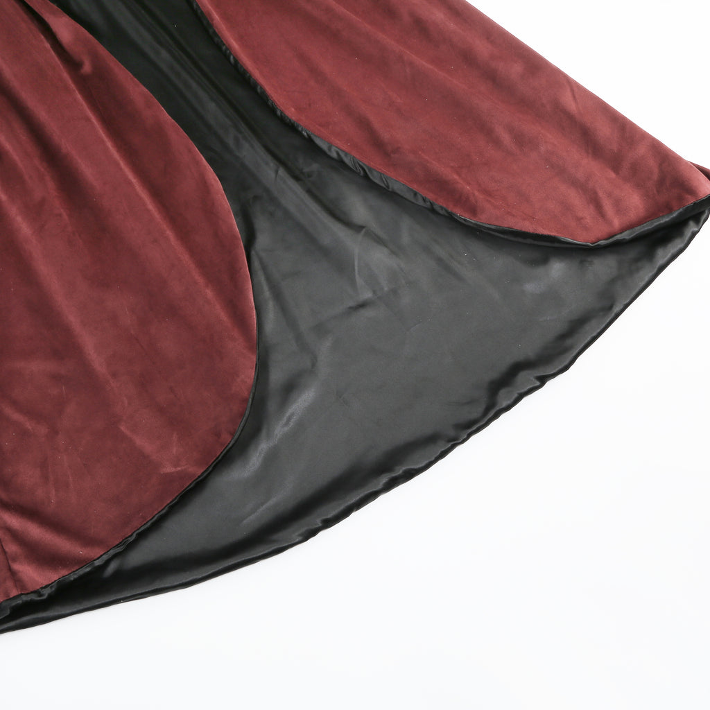 Adult Double‑Sided Velvet Wizard Hooded Robe, Burgundy Reversible Cloak, 150cm‑170cm Shoulder‑to‑Hem for Sorcerer Halloween Cosplay