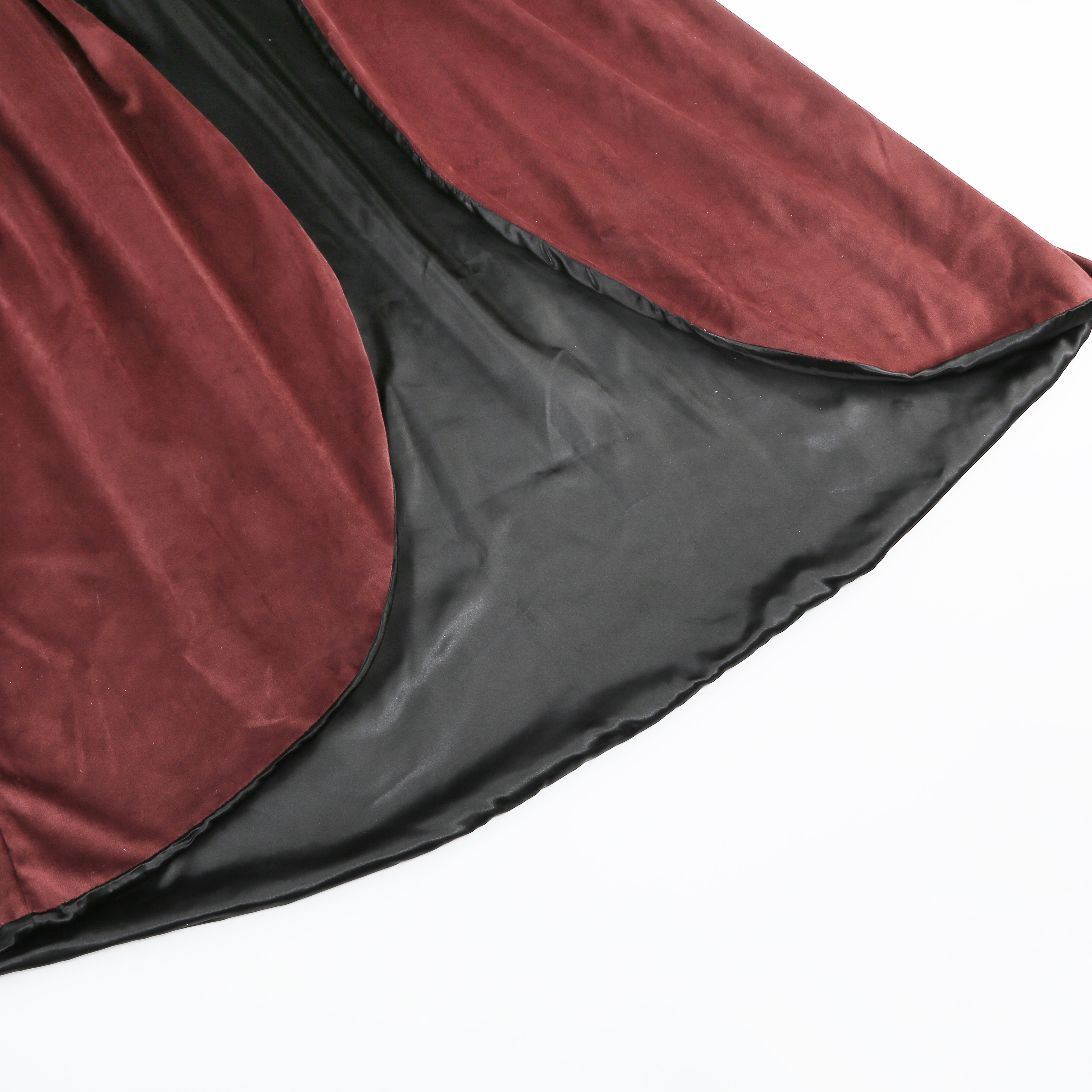 Adult Double‑Sided Velvet Wizard Hooded Robe, Burgundy Reversible Cloak, 150cm‑170cm Shoulder‑to‑Hem for Sorcerer Halloween Cosplay