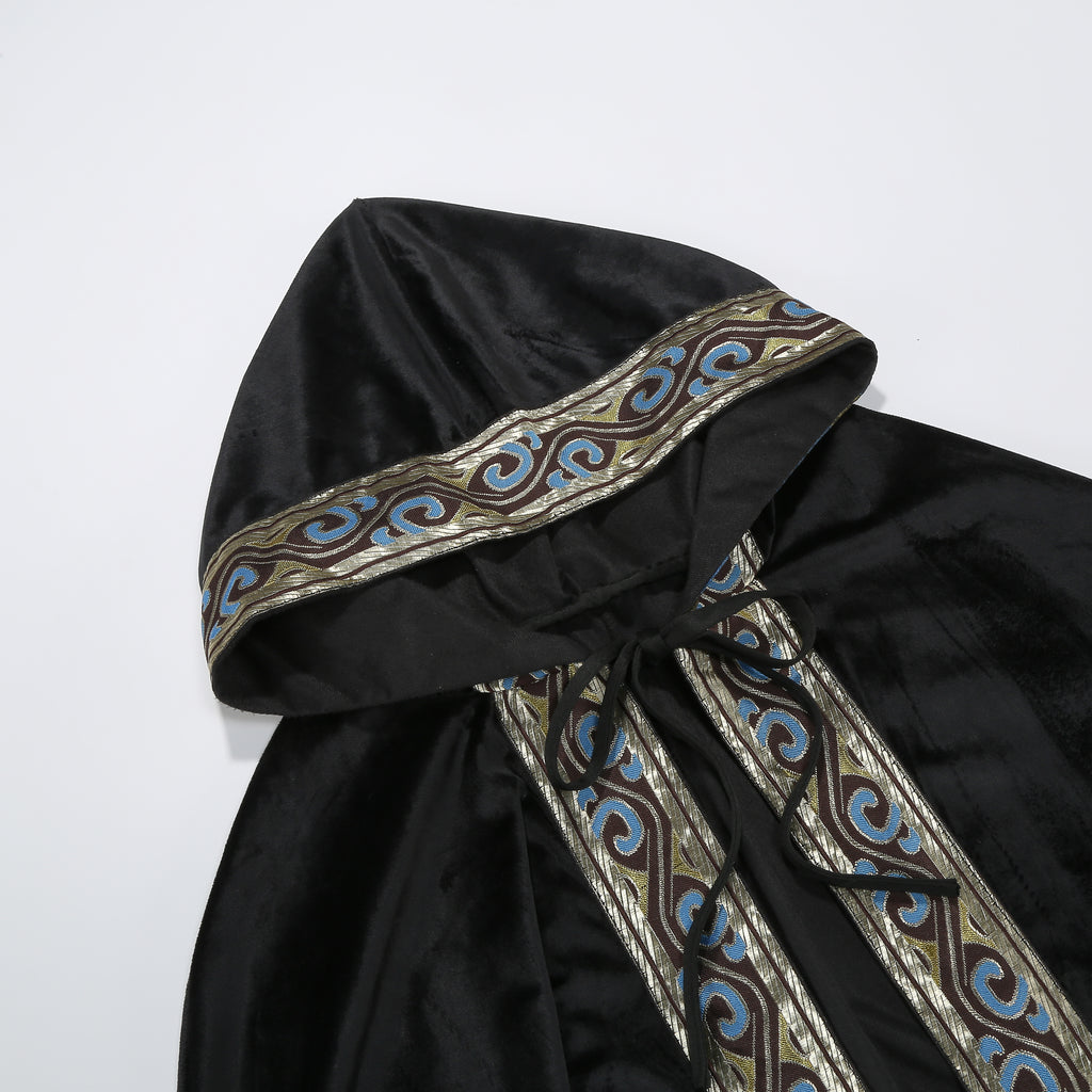 Adult Medieval Witch Hooded Cloak Women Man Renaissance Black Witchs Cape with Hood Halloween Cosplay