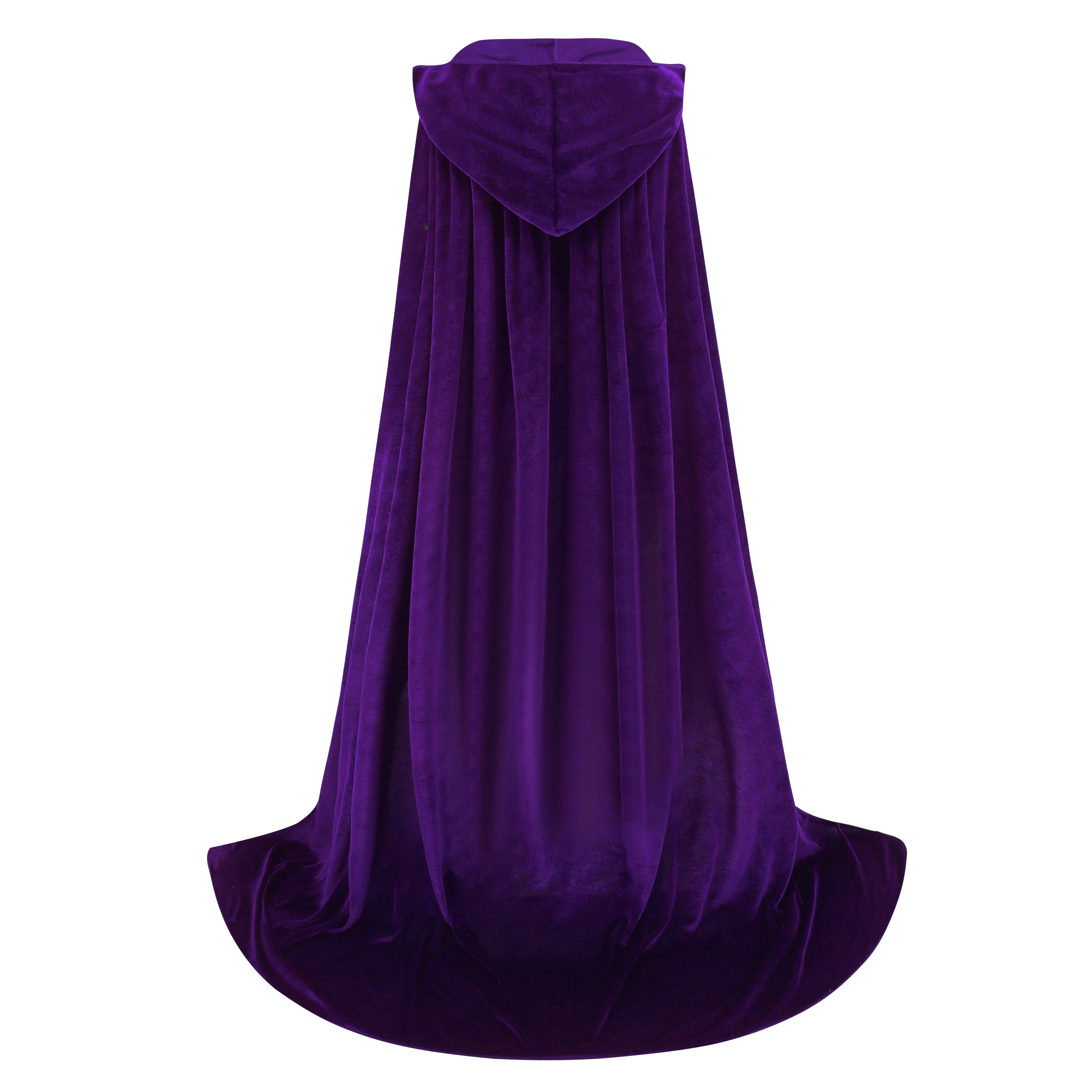 Adult Purple Velvet Hooded Cape Witch 2‑Piece Set, Long Cloak with Masquerade Mask for Halloween Cosplay Party, 110‑170cm