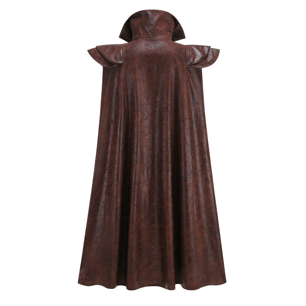 Men Medieval Warrior Faux Leather Hoodless Cape 59"/150cm Halloween Cosplay Cloak