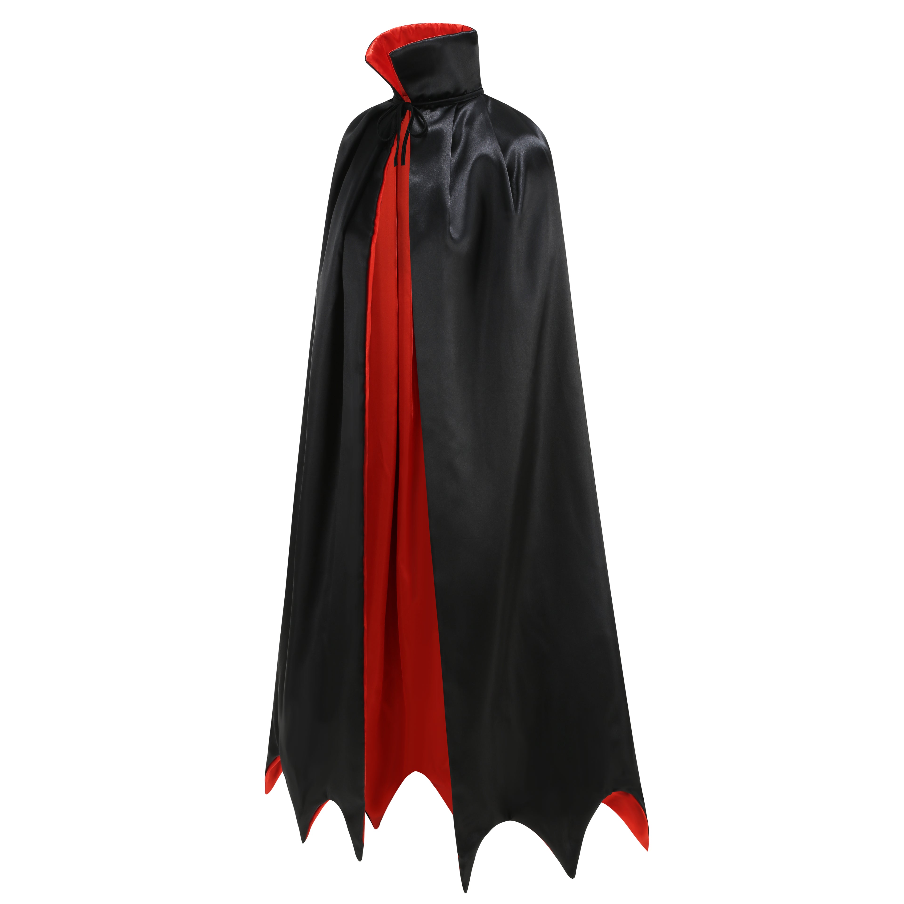 Adult Reversible Satin Vampire Cape 51"/130cm Stand‑Up Collar Jagged Hem Halloween Cloak